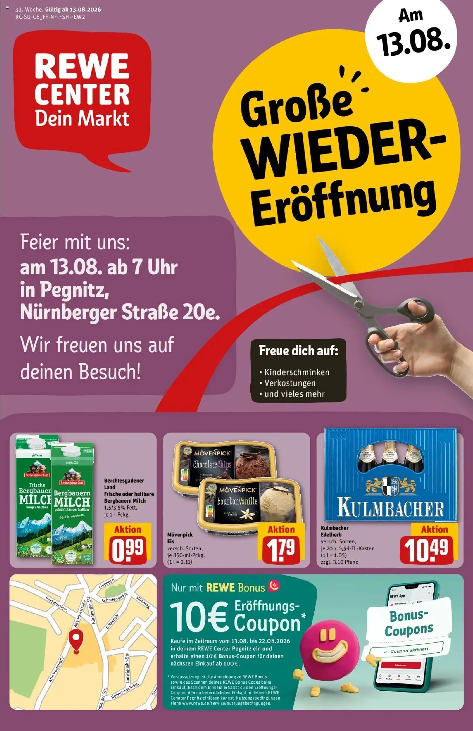 REWE Prospekt ab 10.08.2026 zum Blättern » Angebote | Seite: 1 | Produkte: Milch, Uhr