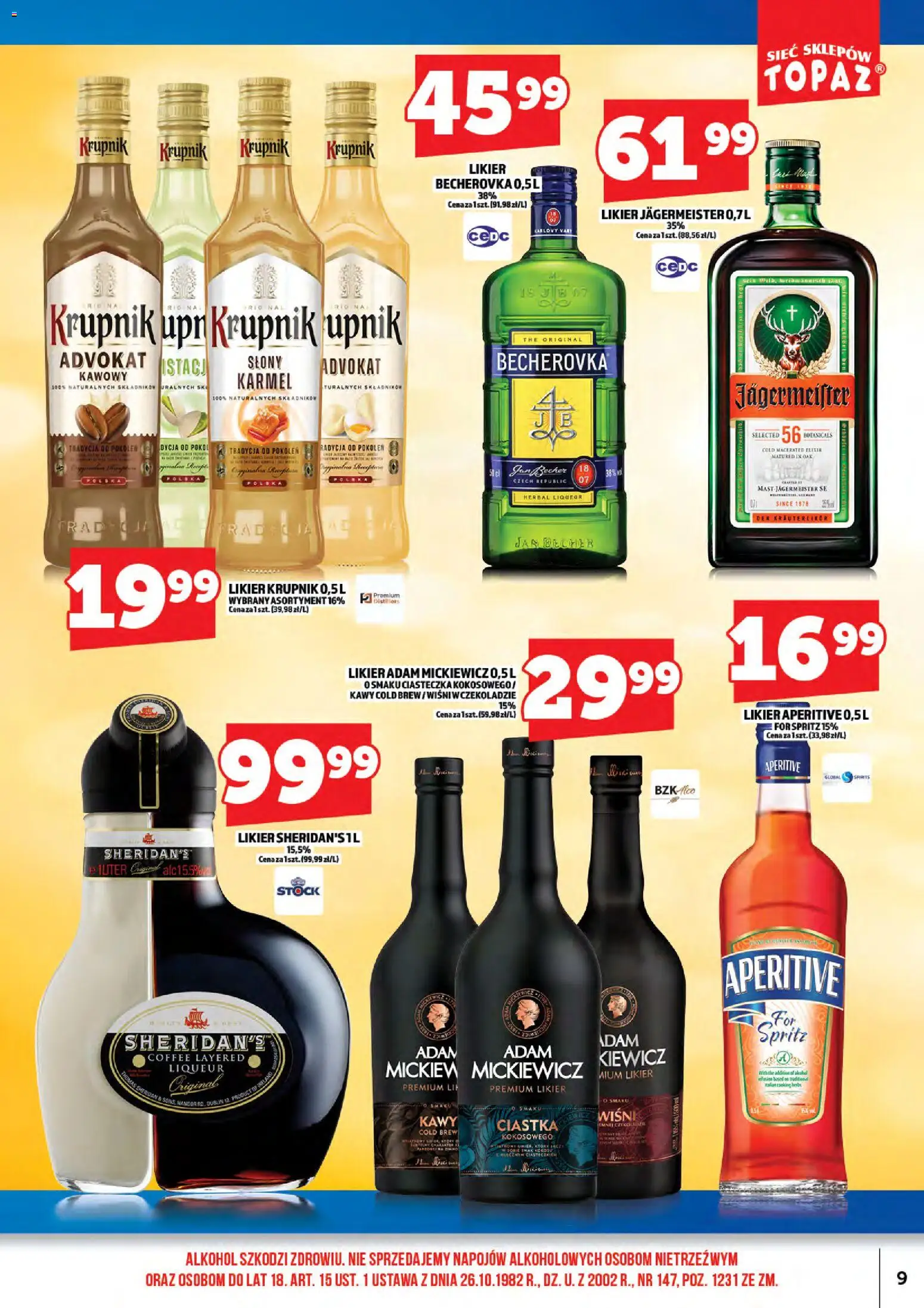 Topaz gazetka alkoholowa od 15.05.2026 | Strona: 11 | Produkty: Likier Sheridan's, Becherovka, Ciastka, Alkohol