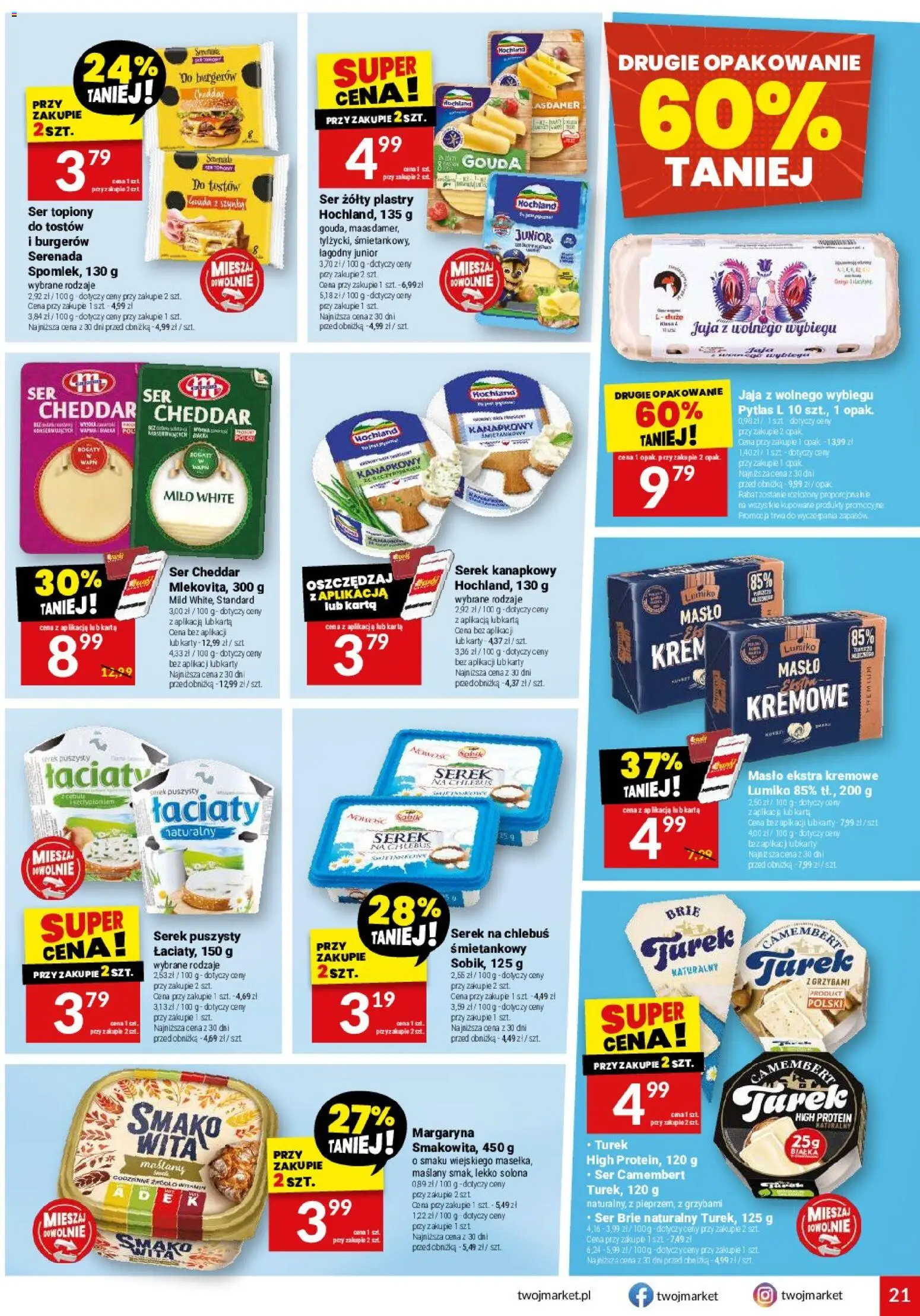Twój Market gazetka od 30.09.2026 | Strona: 21 | Produkty: Ser camembert, Ser, Ser brie, Ser cheddar