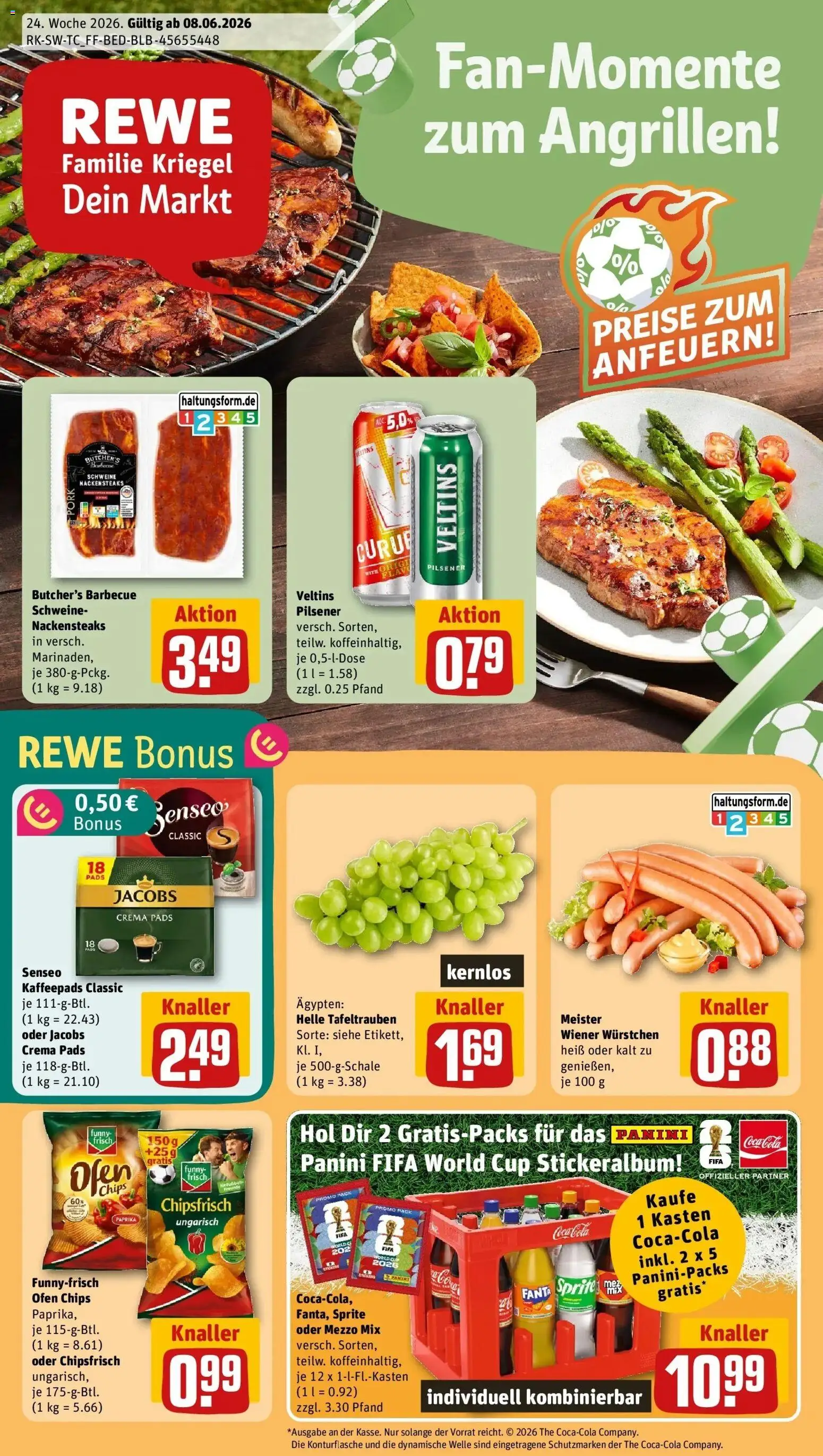 Rewe Prospekt Illertissen – gültig ab 08.06.2026 | Seite: 1 | Produkte: Nackensteaks, Ofen, Wiener wurstchen, Sprite