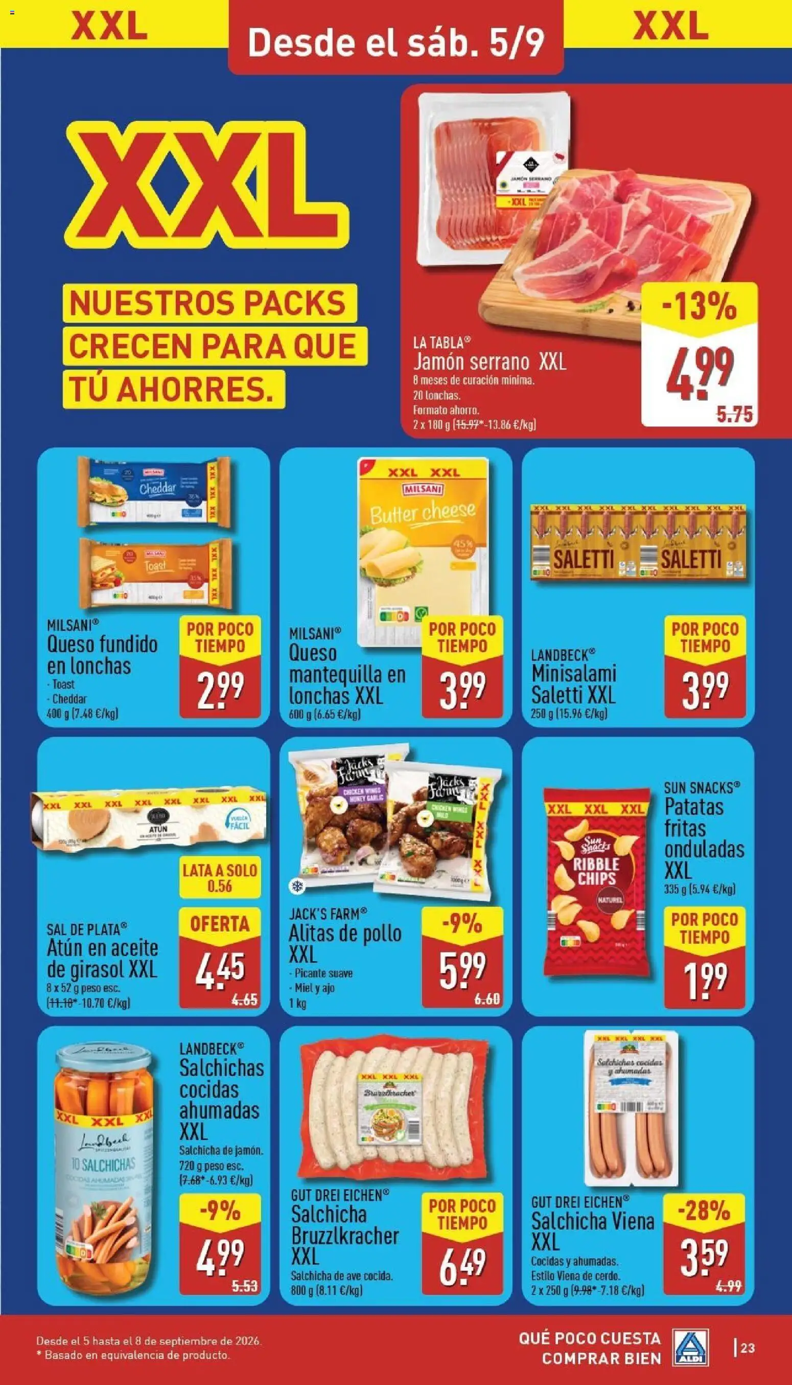 Aldi folleto Península │ válido desde el 31/08/2026 | Página: 23 | Productos: Salchicha, Queso, Patatas, Salami