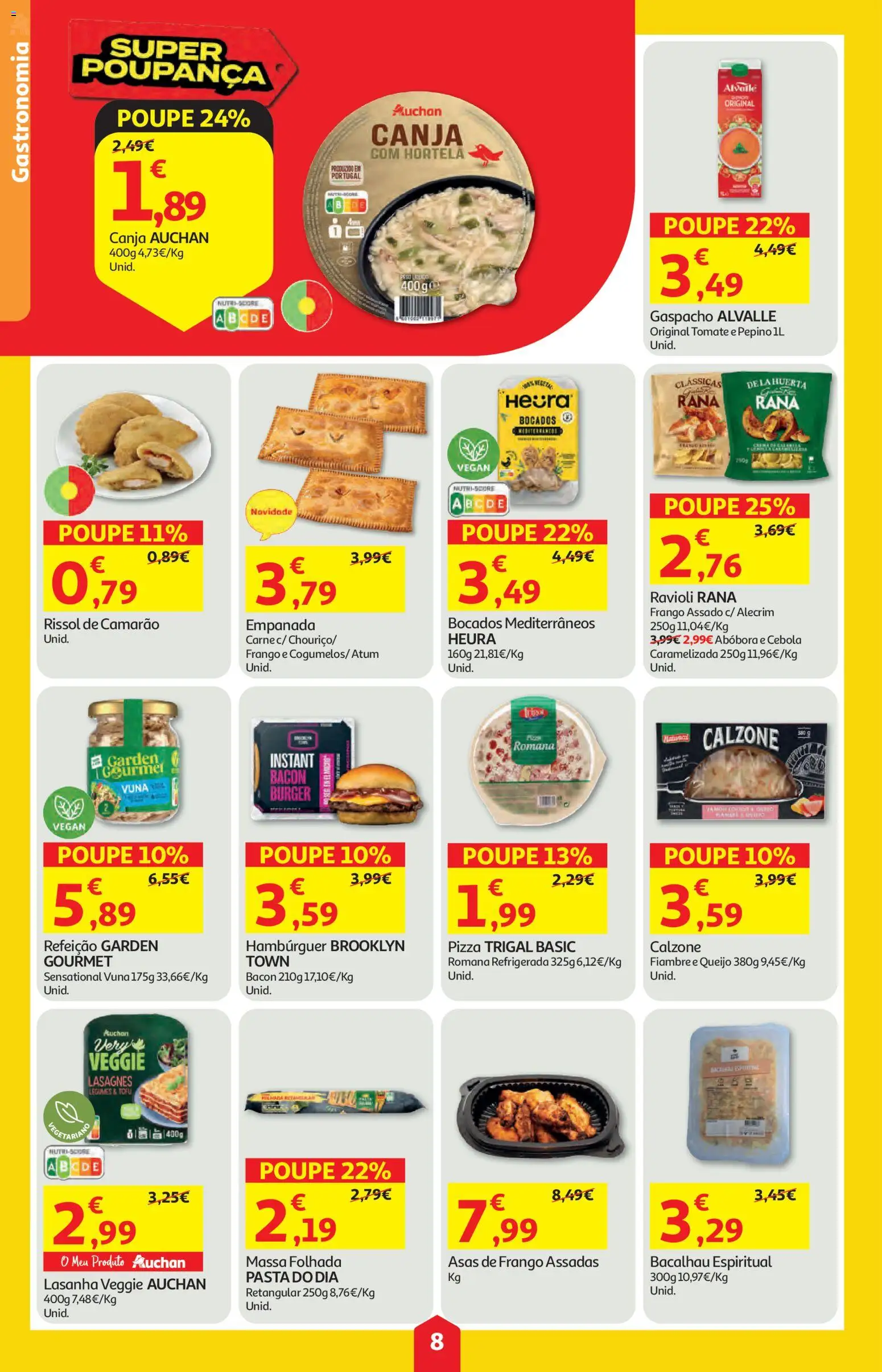 Auchan folheto │ válido de 02/07/2026 | Página: 8 | Produtos: Hambúrguer, Hortelã, Pizza, Tomate
