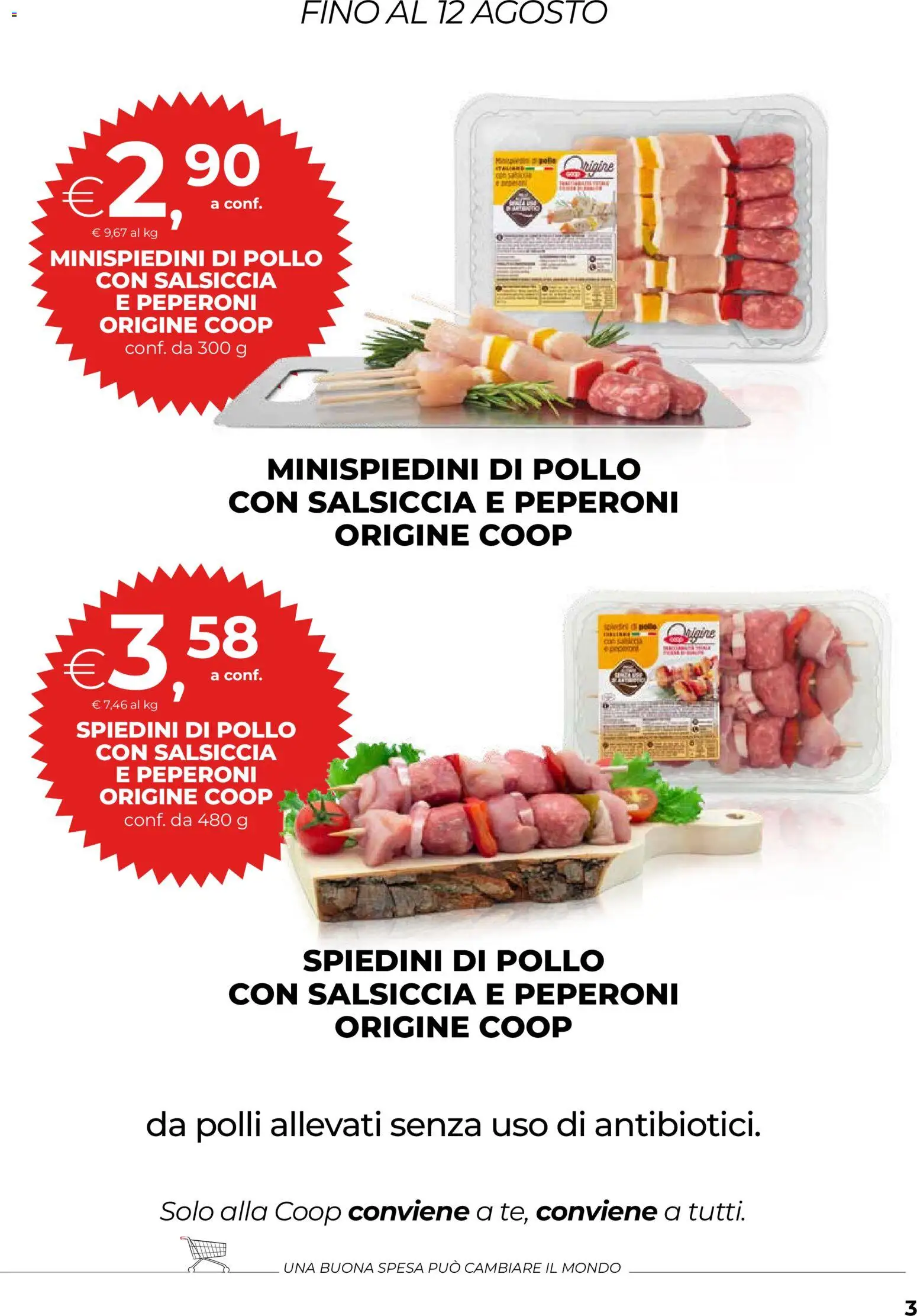 Volantino COOP del 06/08/2026 | Pagina: 3 | Prodotti: Pollo, Peperoni, Salsiccia, Spiedini