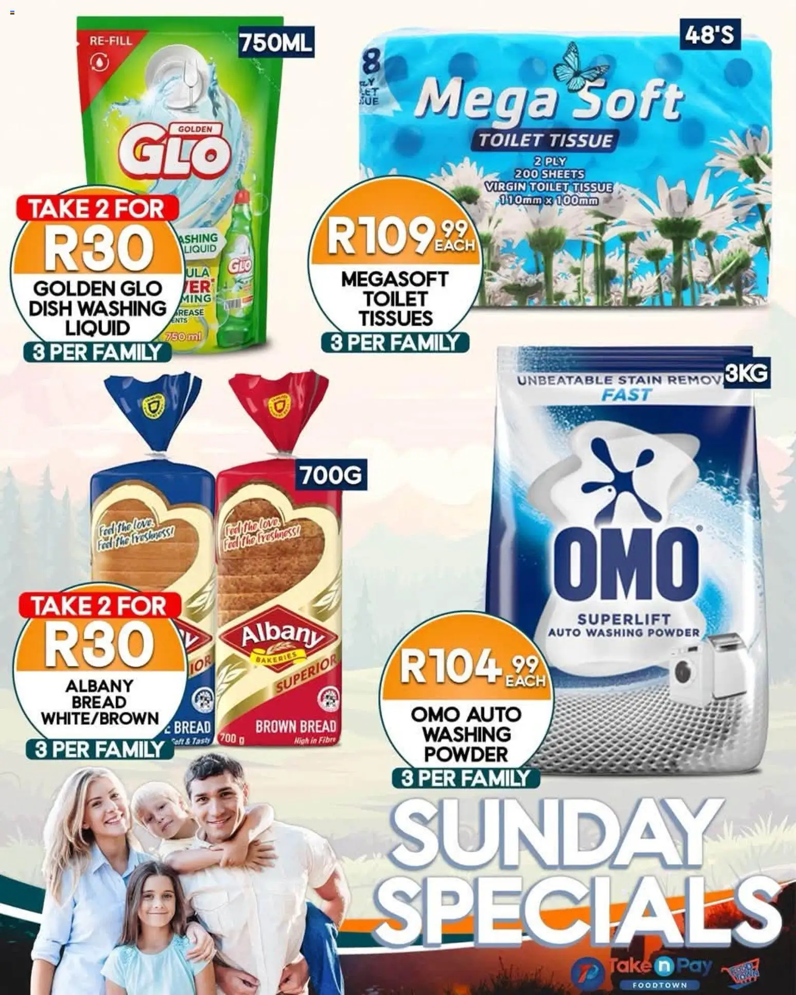 New Take n Pay catalogue – valid from 26/07/2026 | Page: 8 | Products: Bread, Powder, Washing powder, Tissues