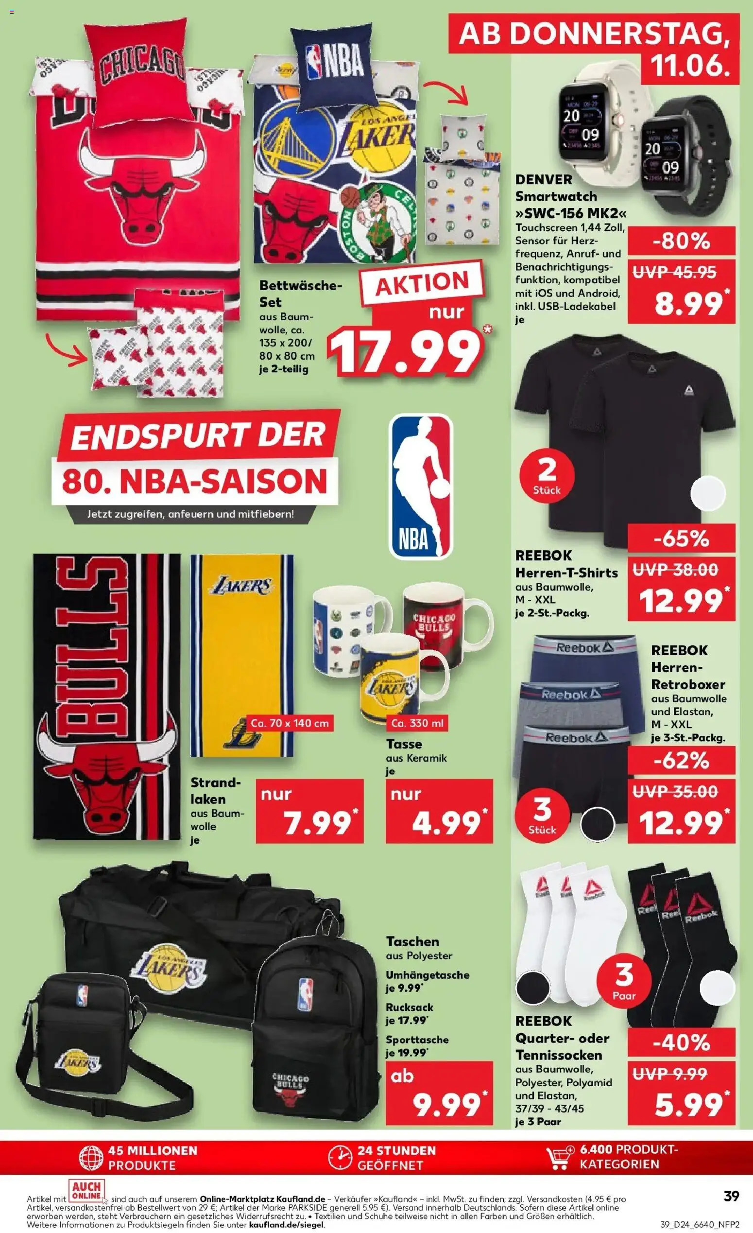 Kaufland Prospekt Zimmern Ob Rottweil – gültig ab 11.06.2026 | Seite: 39 | Produkte: Smartwatch, Bettwäsche, Boxer, Rucksack