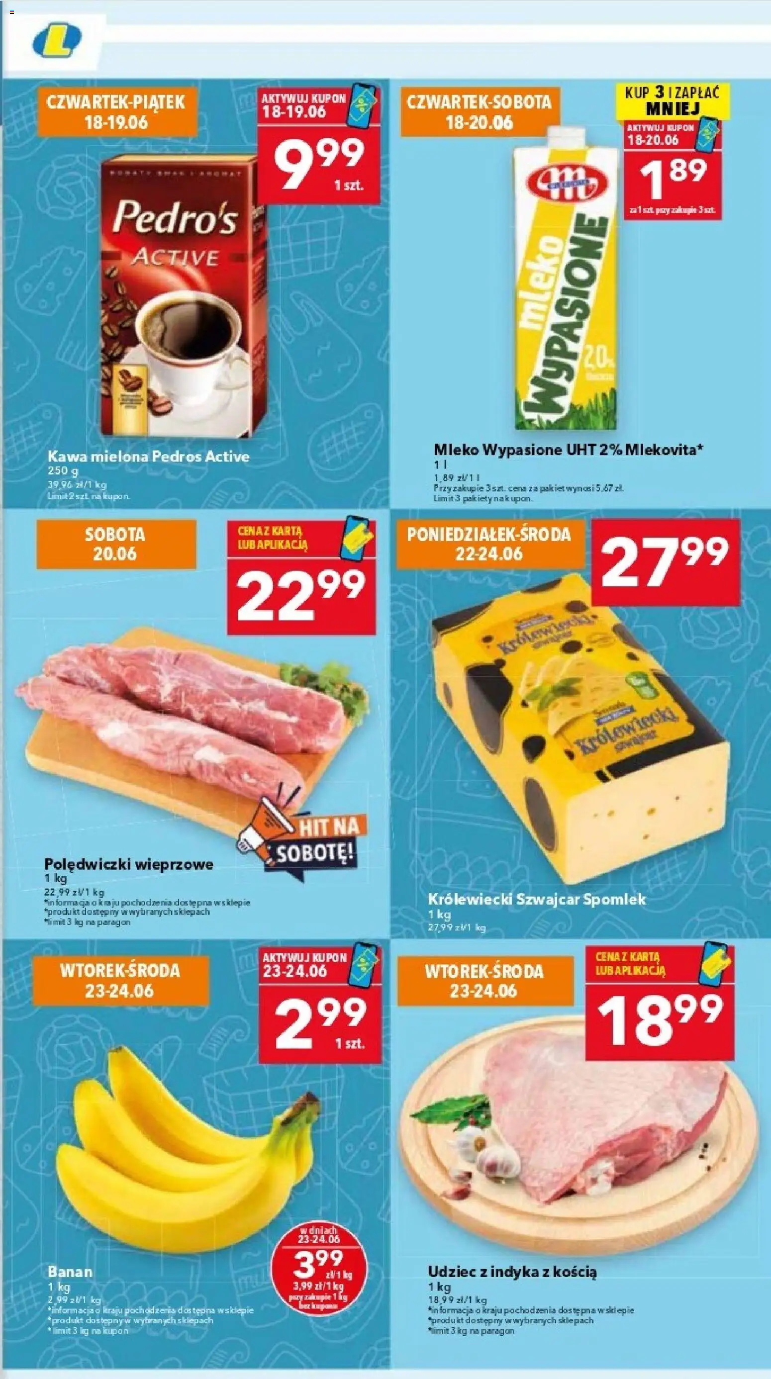 Lewiatan gazetka - Warszawa od 18.06.2026 | Strona: 3 | Produkty: Mleko wypasione, Polędwiczki wieprzowe, Mleko, Banan