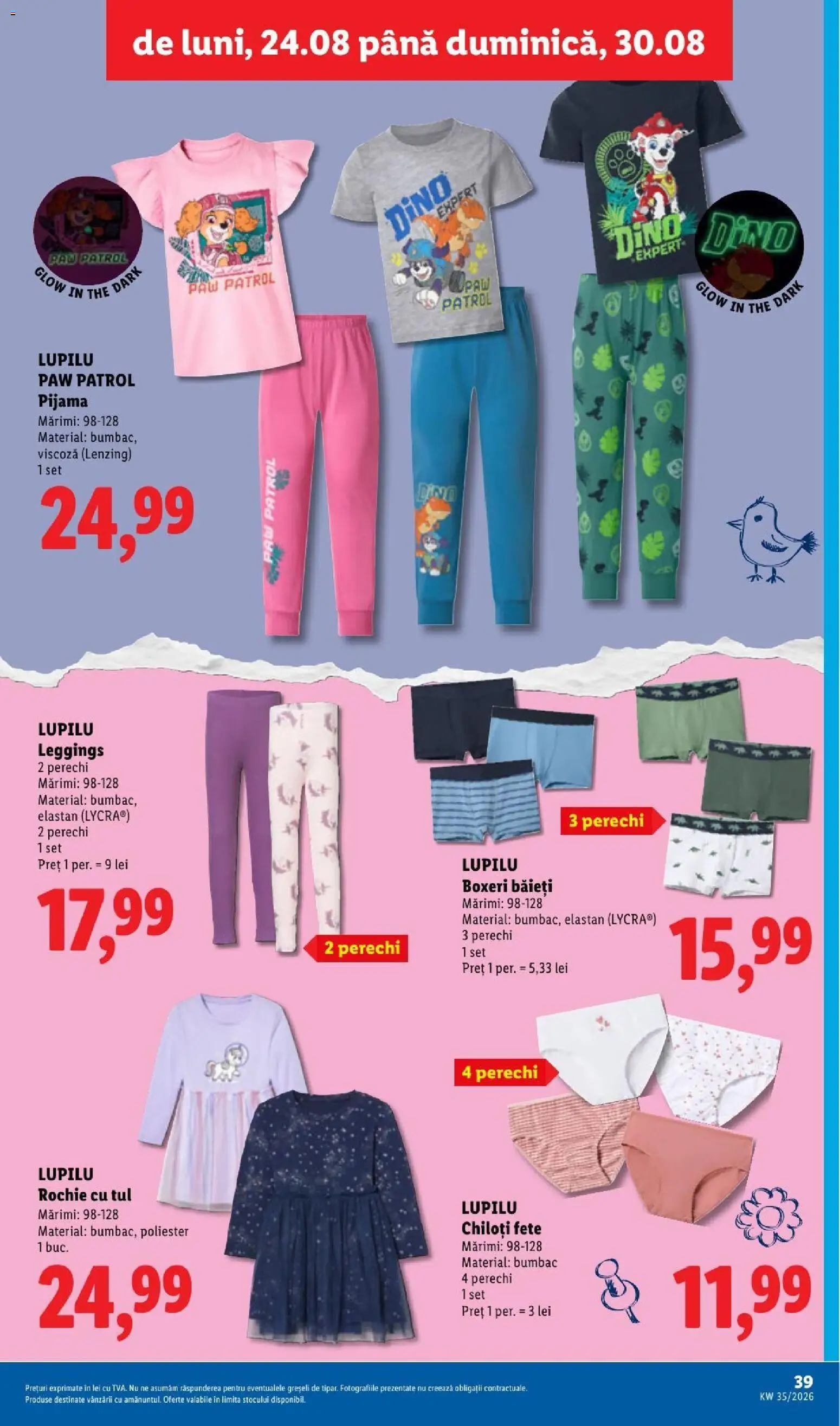 Noul catalog Lidl – valabil de la 24.08.2026 | Pagină: 39 | Produse: Rochie, Sport, Chiloți, Boxeri