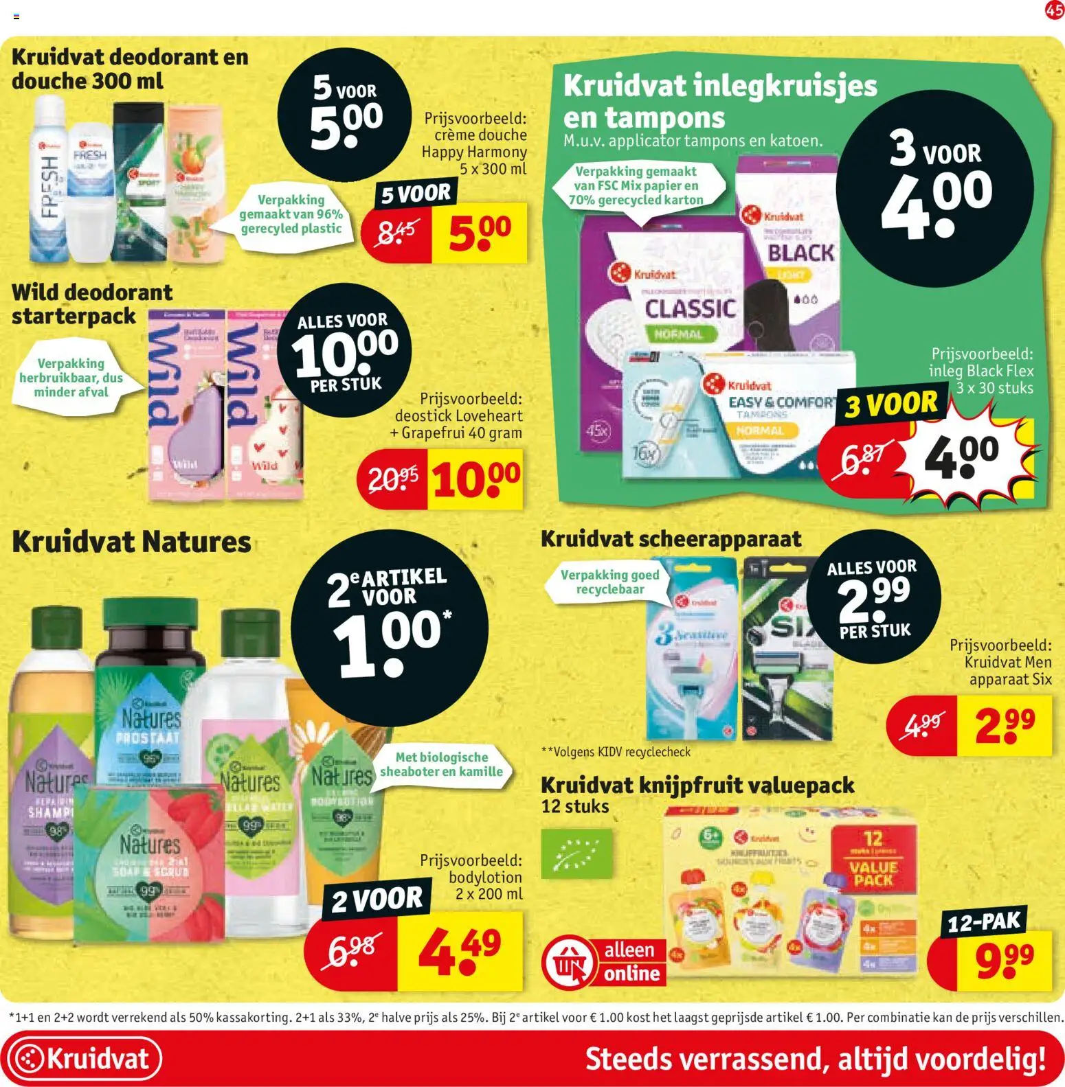 {H1} | Pagina: 45 | Producten: Kan, Scheerapparaat, Tampons, Crème