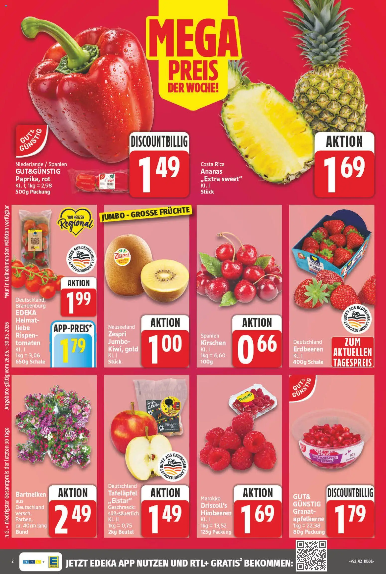 NP Discount Prospekt – gültig ab 26.05.2026 | Seite: 2 | Produkte: Himbeeren, Ananas, Tomaten, Erdbeeren