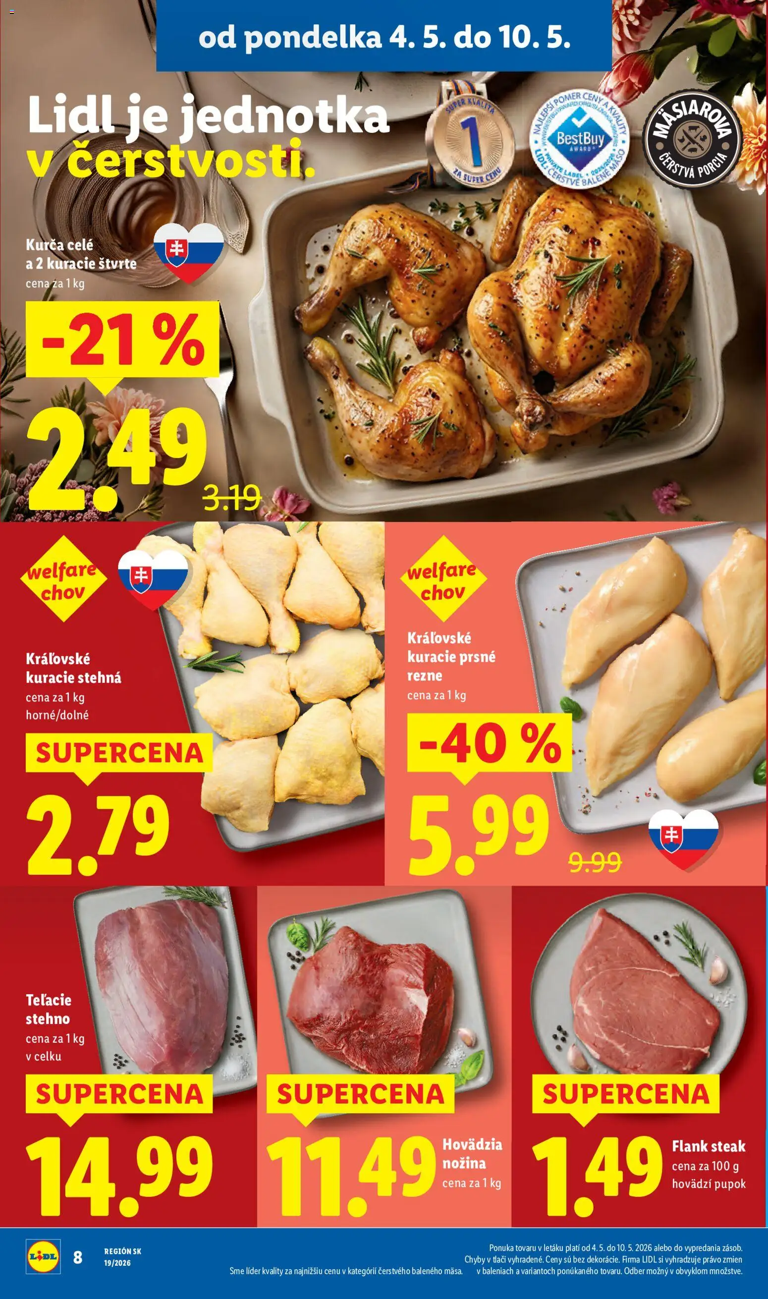 Nové Lidl akcie – leták je platný od 04.05.2026 | Strana: 14 | Produkty: Kuracie stehná, Steak, Kurča