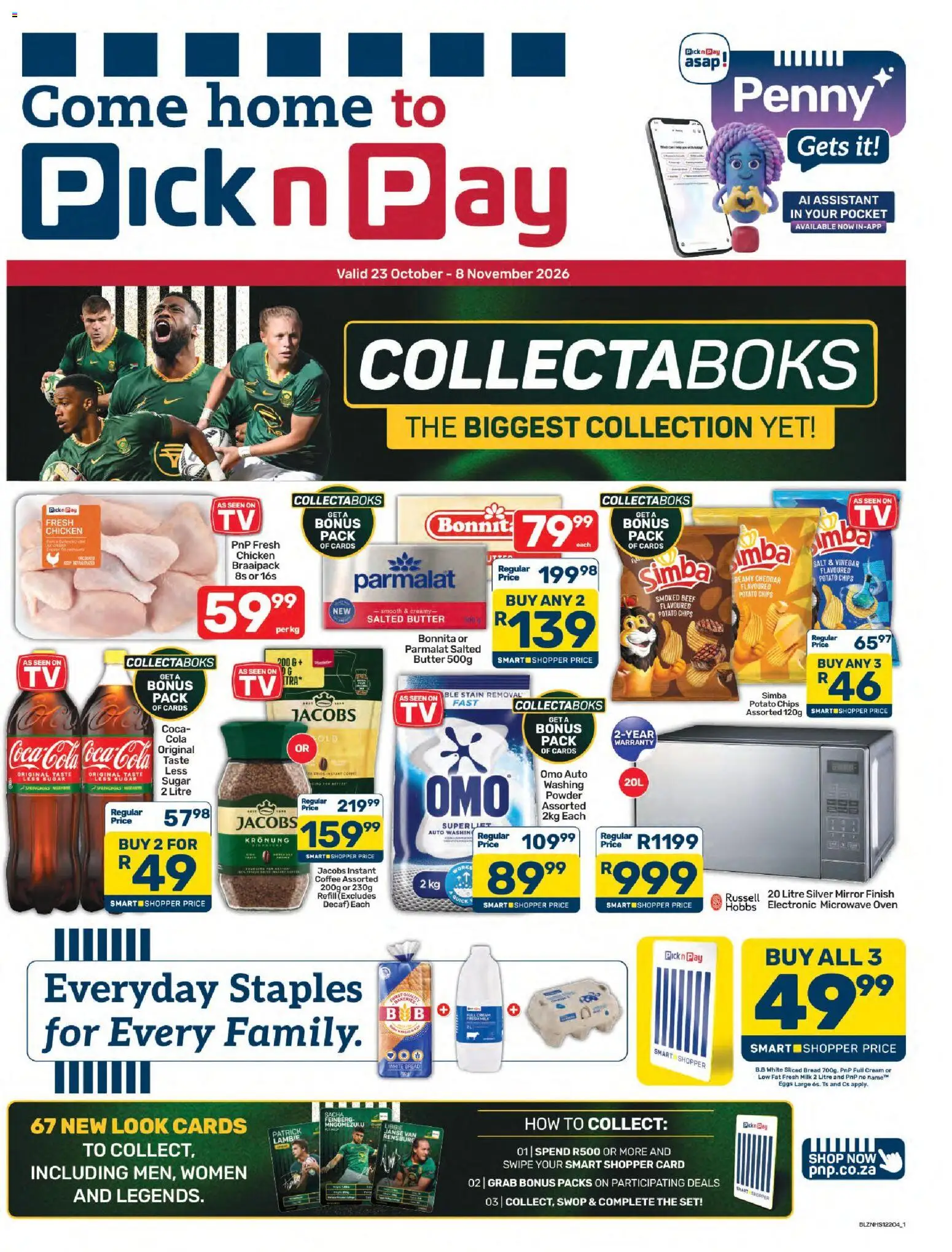 New Pick n Pay catalogue – valid from 23/10/2026 | Page: 1 | Products: Milk, Bread, Vinegar, Cheddar