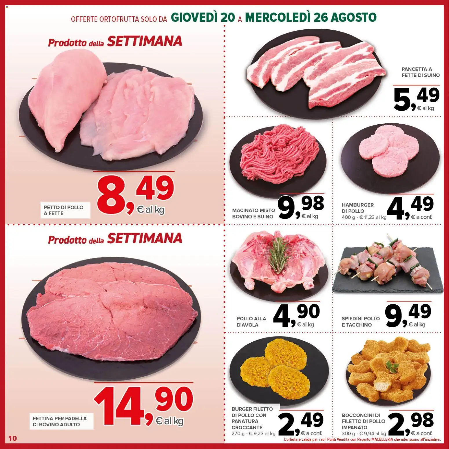 Volantino Todis del 20/08/2026 | Pagina: 10 | Prodotti: Petto di Pollo, Filetto, Suino, Hamburger