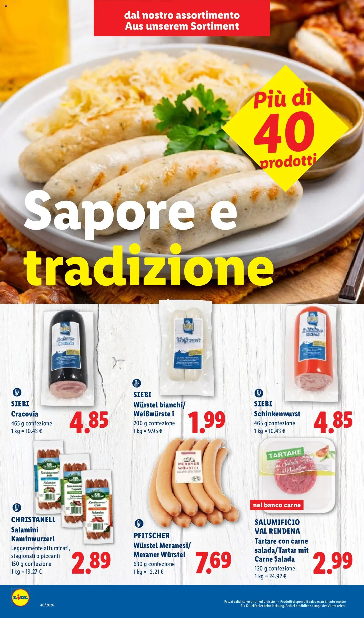 Volantino Lidl del 01/10/2026 | Pagina: 2 | Prodotti: Wurstel, Carne
