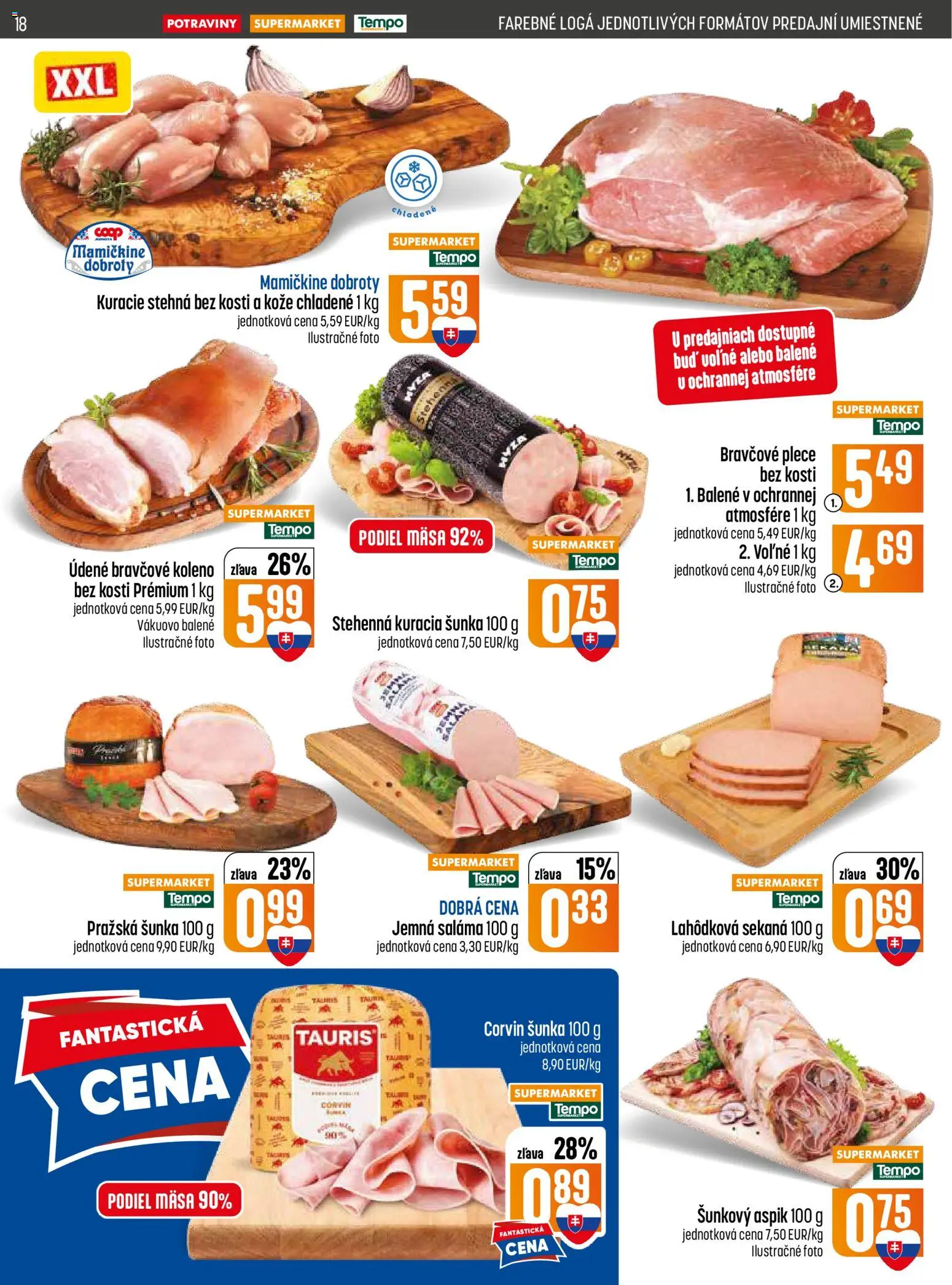 Nové COOP Jednota akcie – leták je platný od 25.06.2026 | Strana: 18 | Produkty: Saláma, Šunka, Bravčové plece, Kuracie stehná