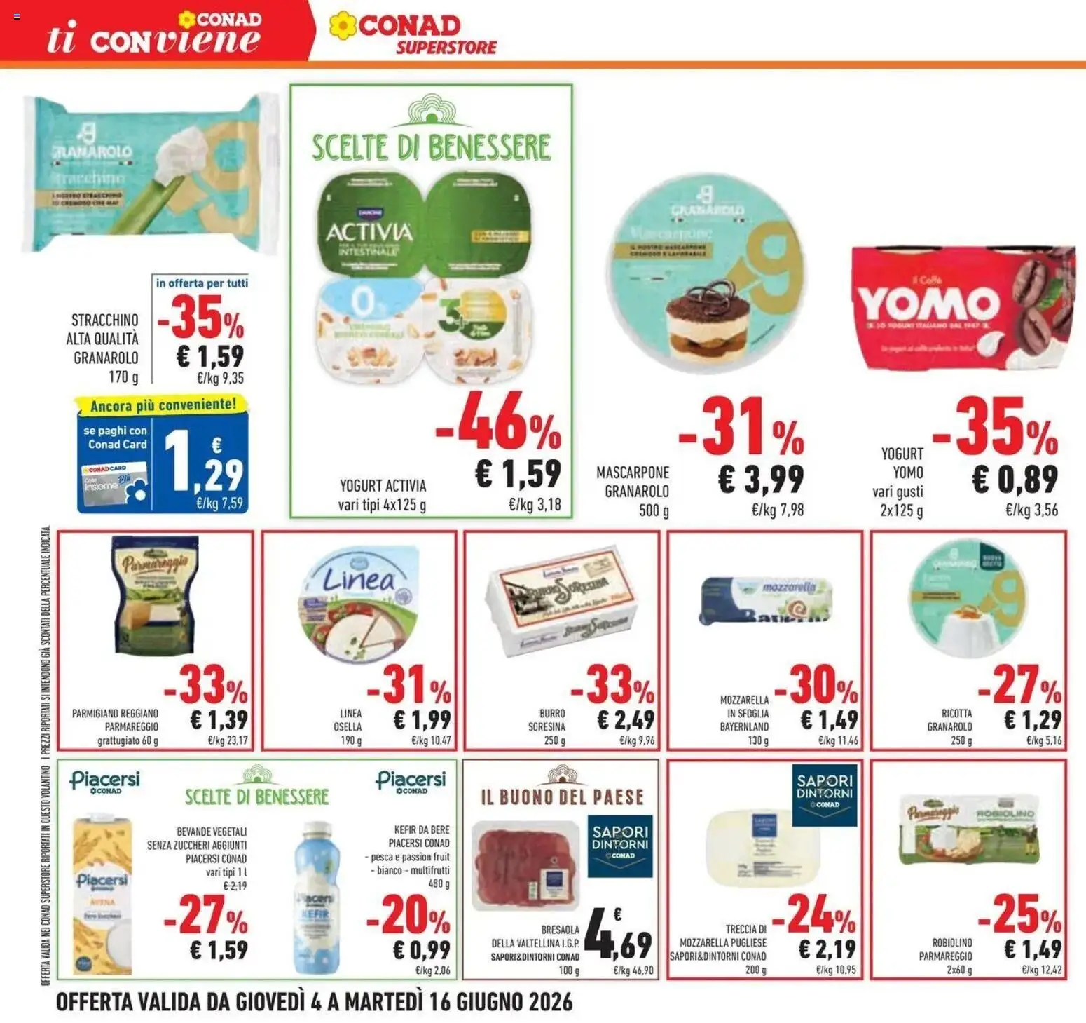Volantino Conad del 04/06/2026 | Pagina: 24 | Prodotti: Mozzarella, Burro, Pesca, Mascarpone