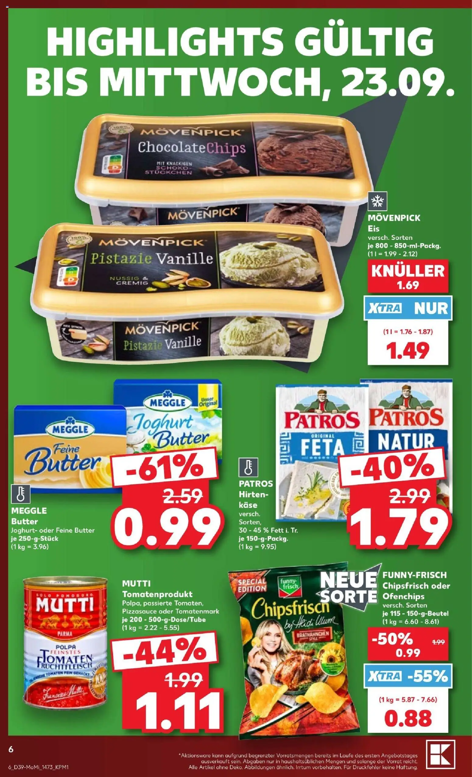 Kaufland Prospekt Frankfurt (Oder) – gültig ab 21.09.2026 | Seite: 6 | Produkte: Joghurt, Tomaten, Vanille, Meggle butter