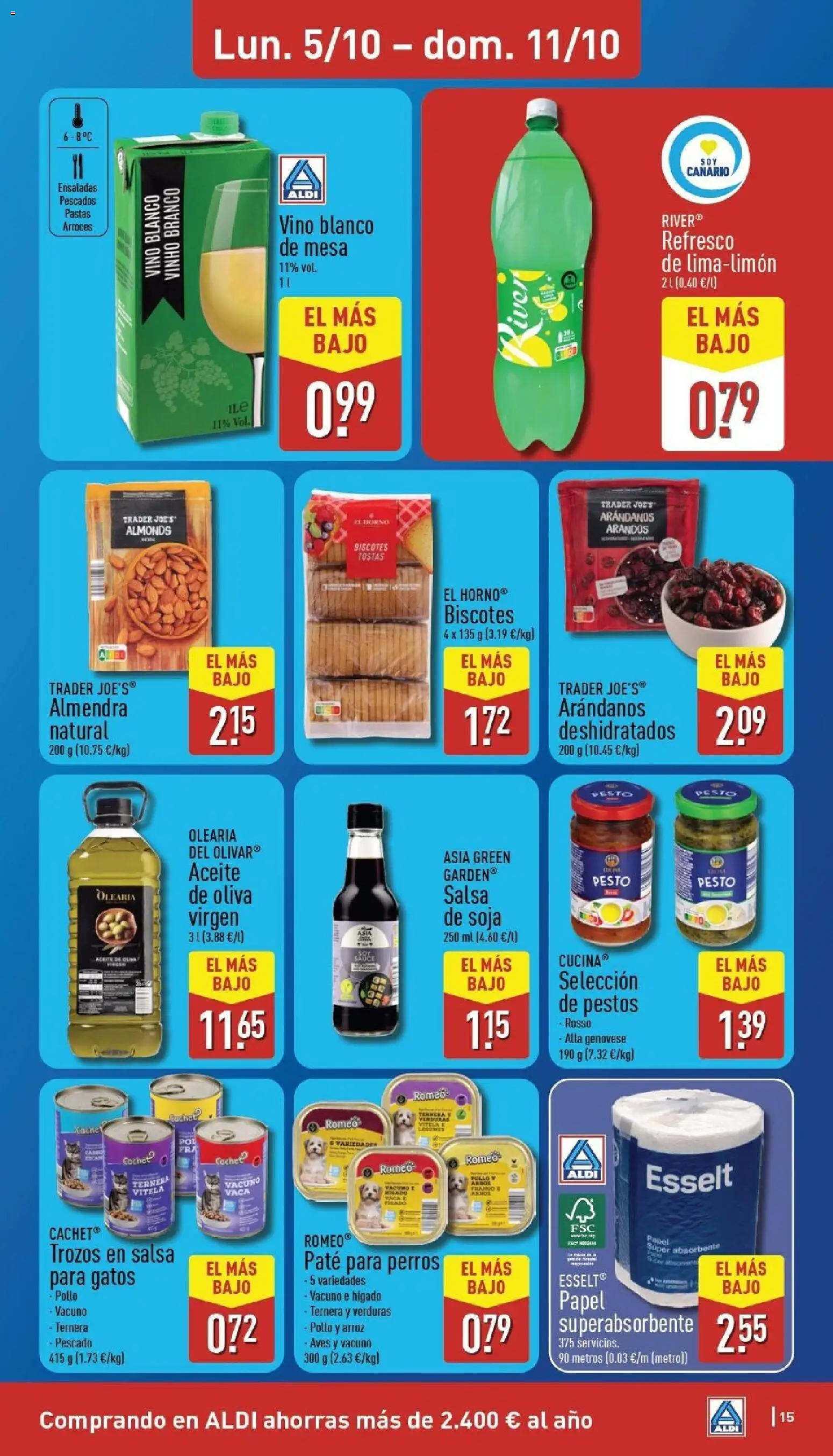 Aldi folleto Canarias │ válido desde el 05/10/2026 | Página: 15 | Productos: Aves, Paté para perros, Vino blanco, Almendras