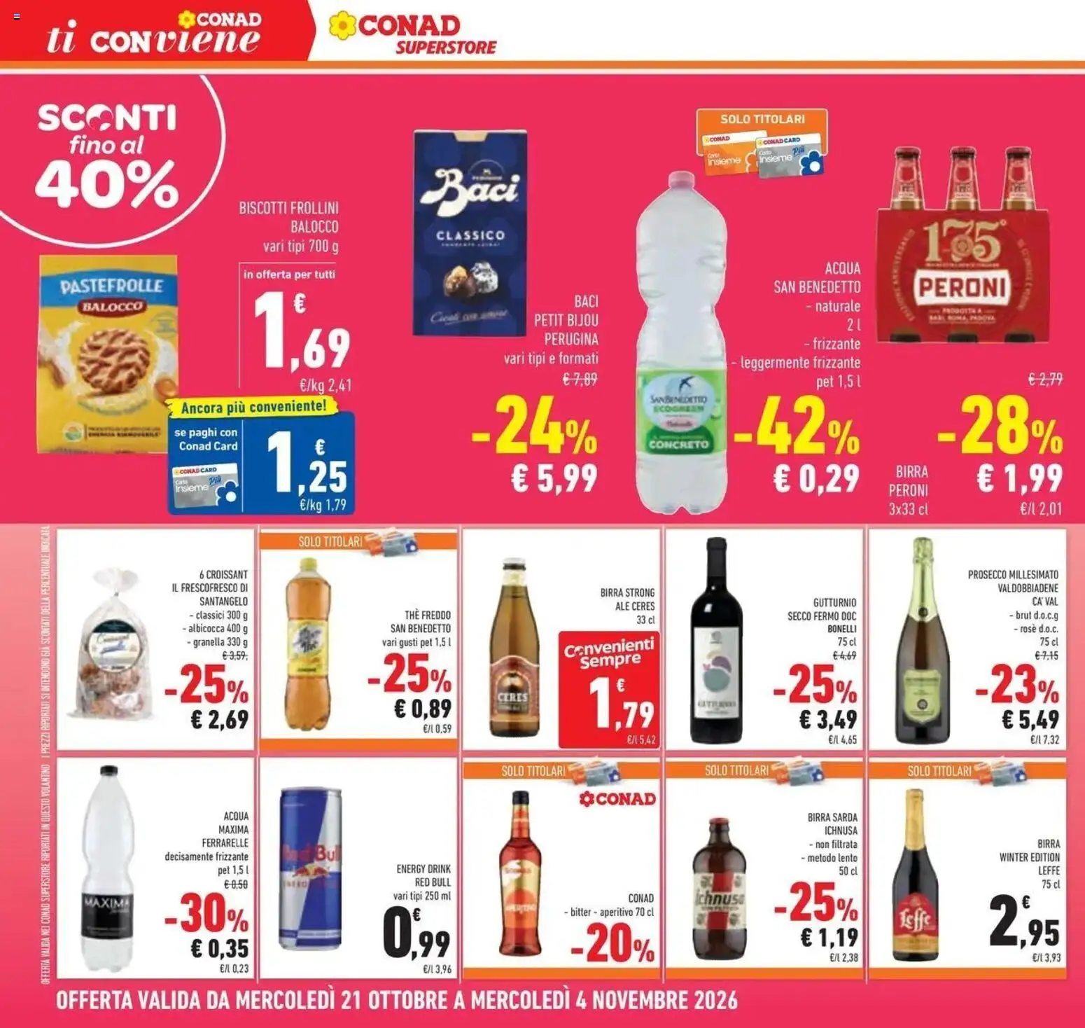Anteprima volantino Conad dal 21/10/2026 prossima settimana | Pagina: 20 | Prodotti: Birra, Red Bull, Frollini, Birra Peroni