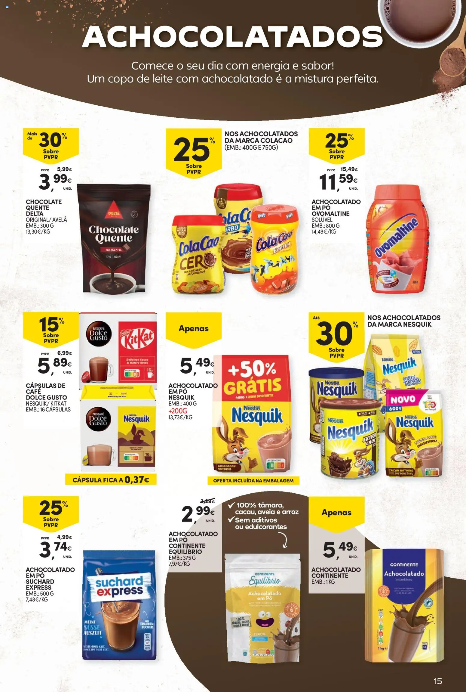 Continente Bebidas Quentes │ válido de 13/10/2026 | Página: 15 | Produtos: Aveia, Cacau, Cápsulas, Leite