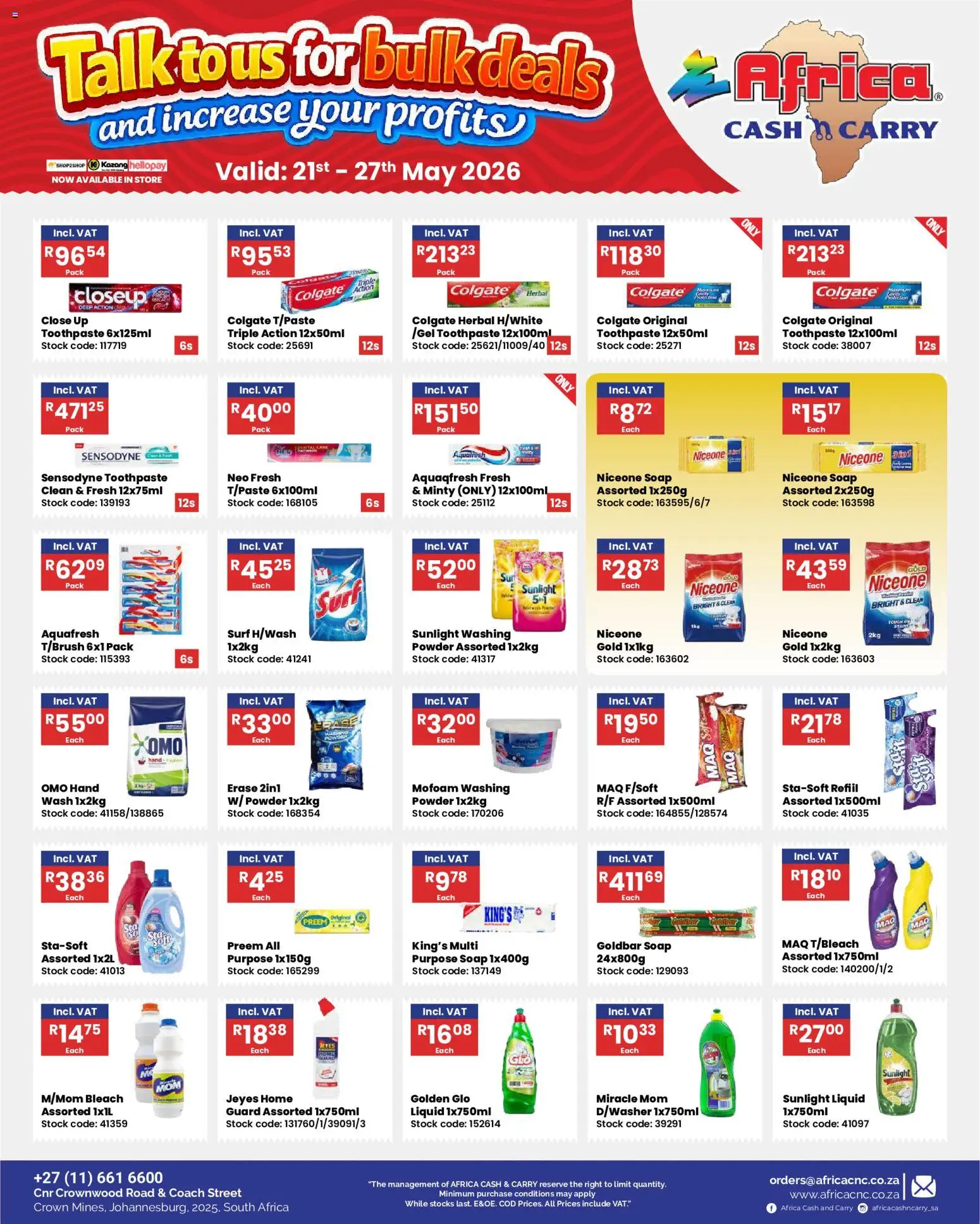 New Africa Cash & Carry catalogue – valid from 21.05.2026 | Page: 17 | Products: Powder, Stock, Soap, Toothpaste