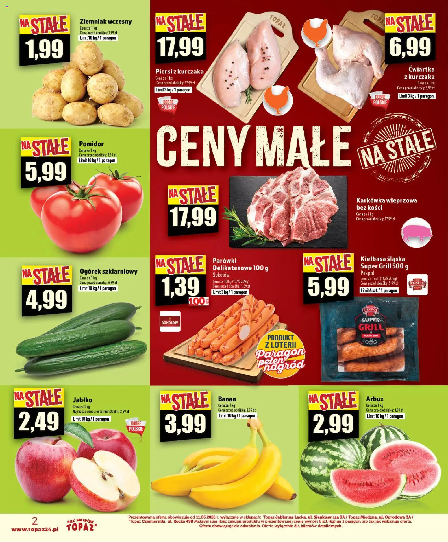 Topaz gazetka - Ceny małe na stałe od 20.08.2026 | Strona: 2 | Produkty: Piersi, Piersi z kurczaka, Parówki, Ogórek szklarniowy