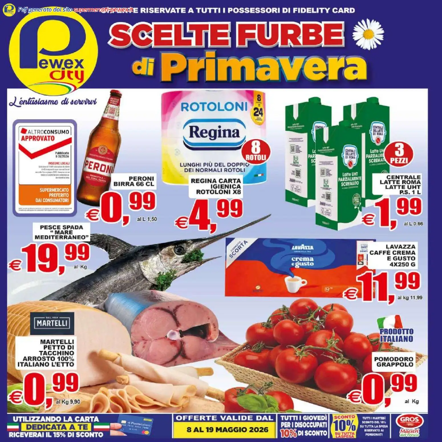 Volantino Pewex del 08.05.2026 | Pagina: 1 | Prodotti: Arrosto, Tè, Pomodoro, Lavazza