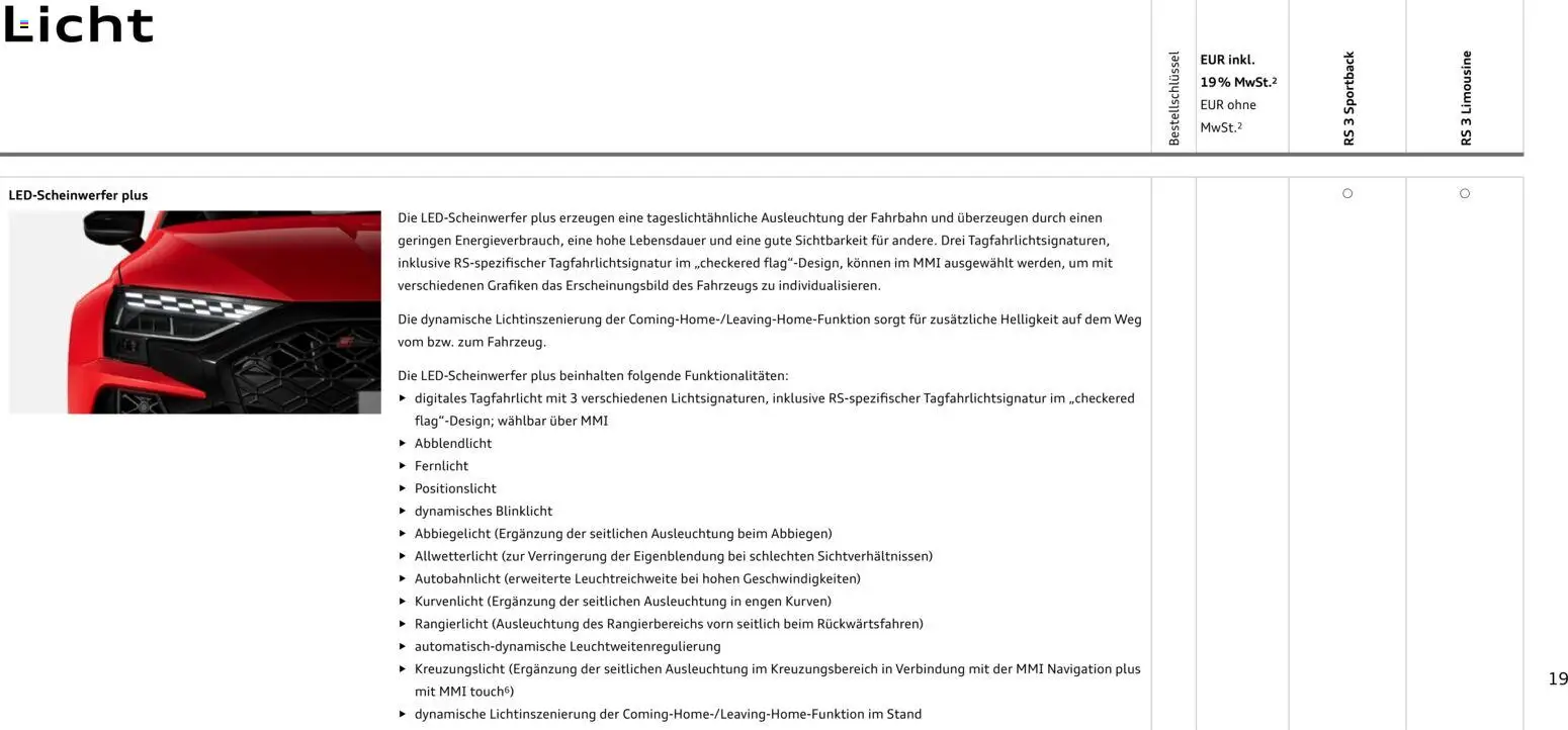 Audi RS 3 Sportback / RS 3 Limousine – gültig ab 28.10.2025 | Seite: 19