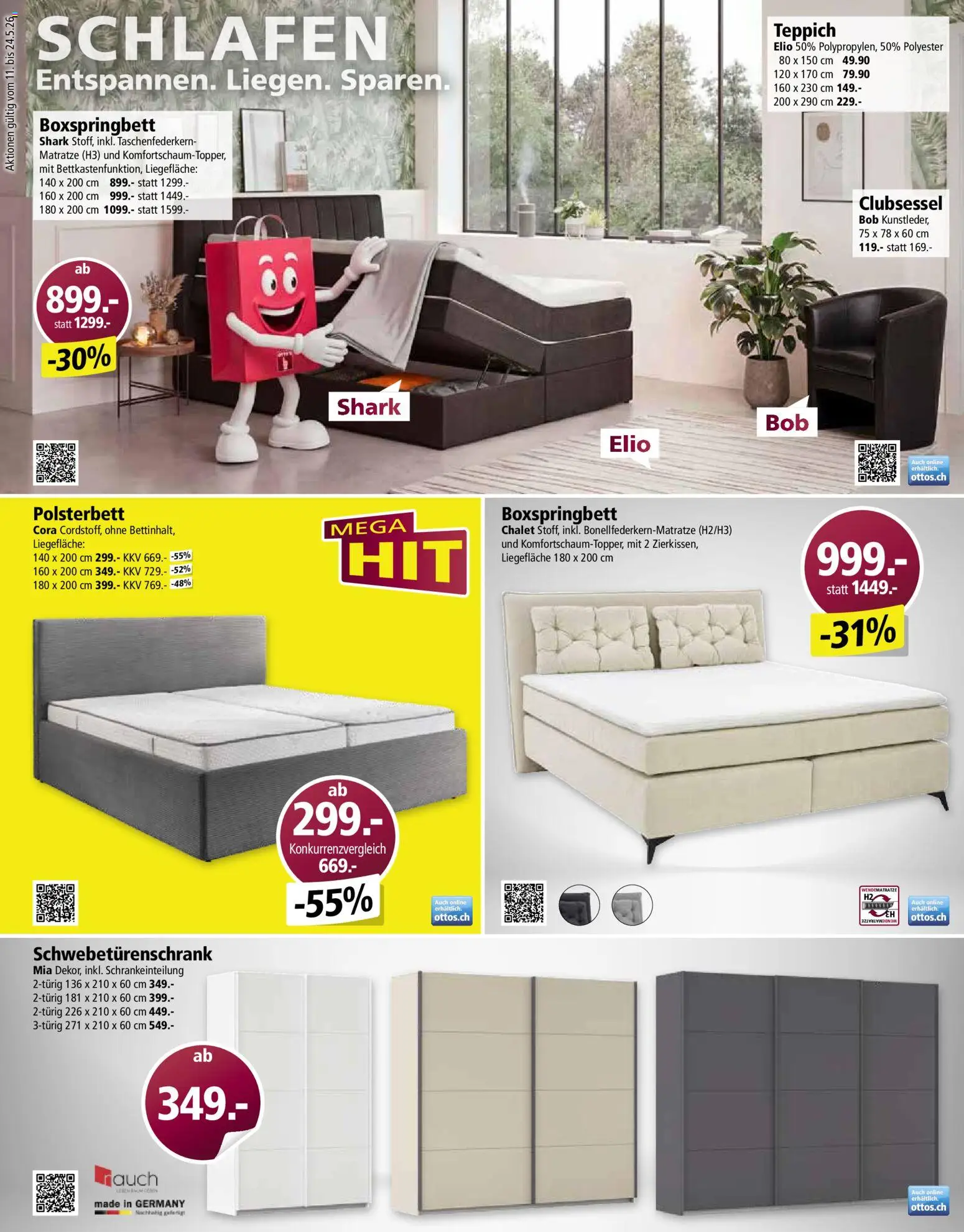 Otto's aktionen – gültig ab 11.05.2026 | Seite: 8 | Produkte: Matratze, Schwebetürenschrank, Teppich, Boxspringbett