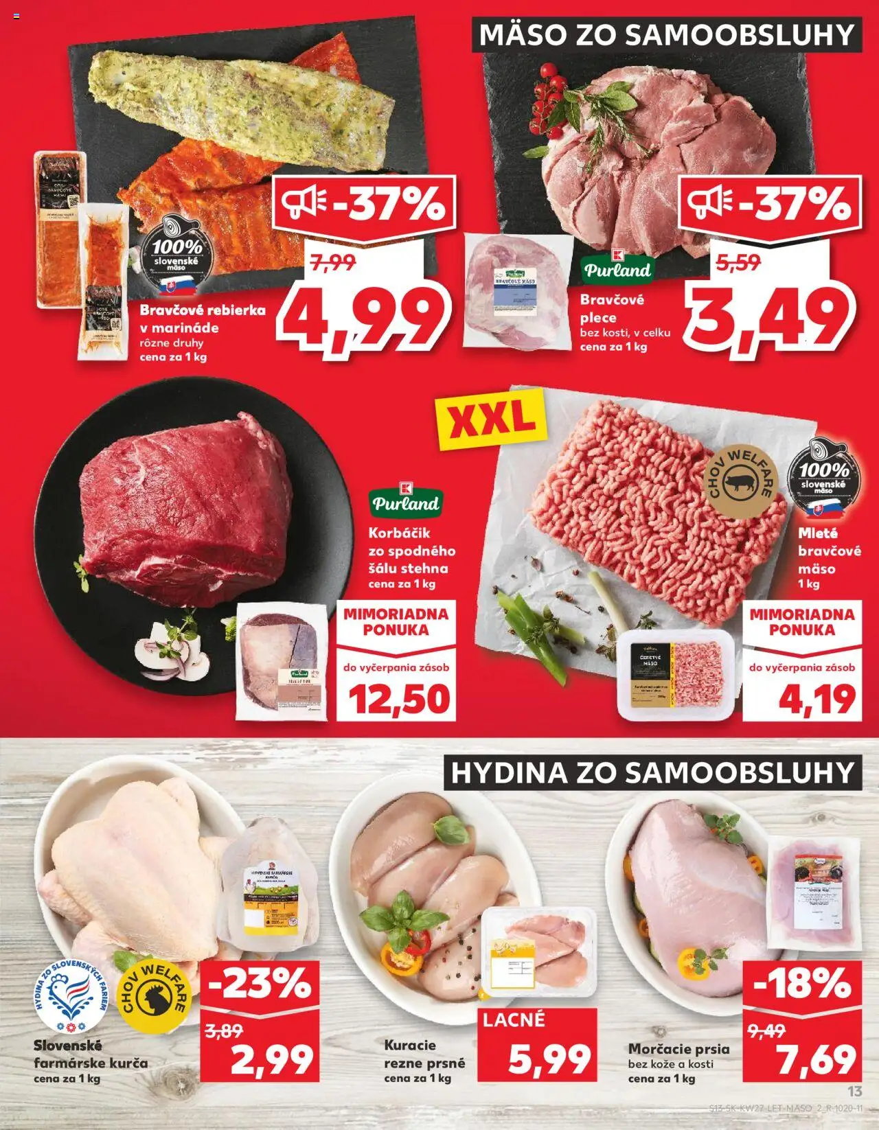 Nové Kaufland akcie – leták je platný od 03.07.2025 | Strana: 13 | Produkty: Bravčové plece, Mäso, Morčacie prsia, Kurča