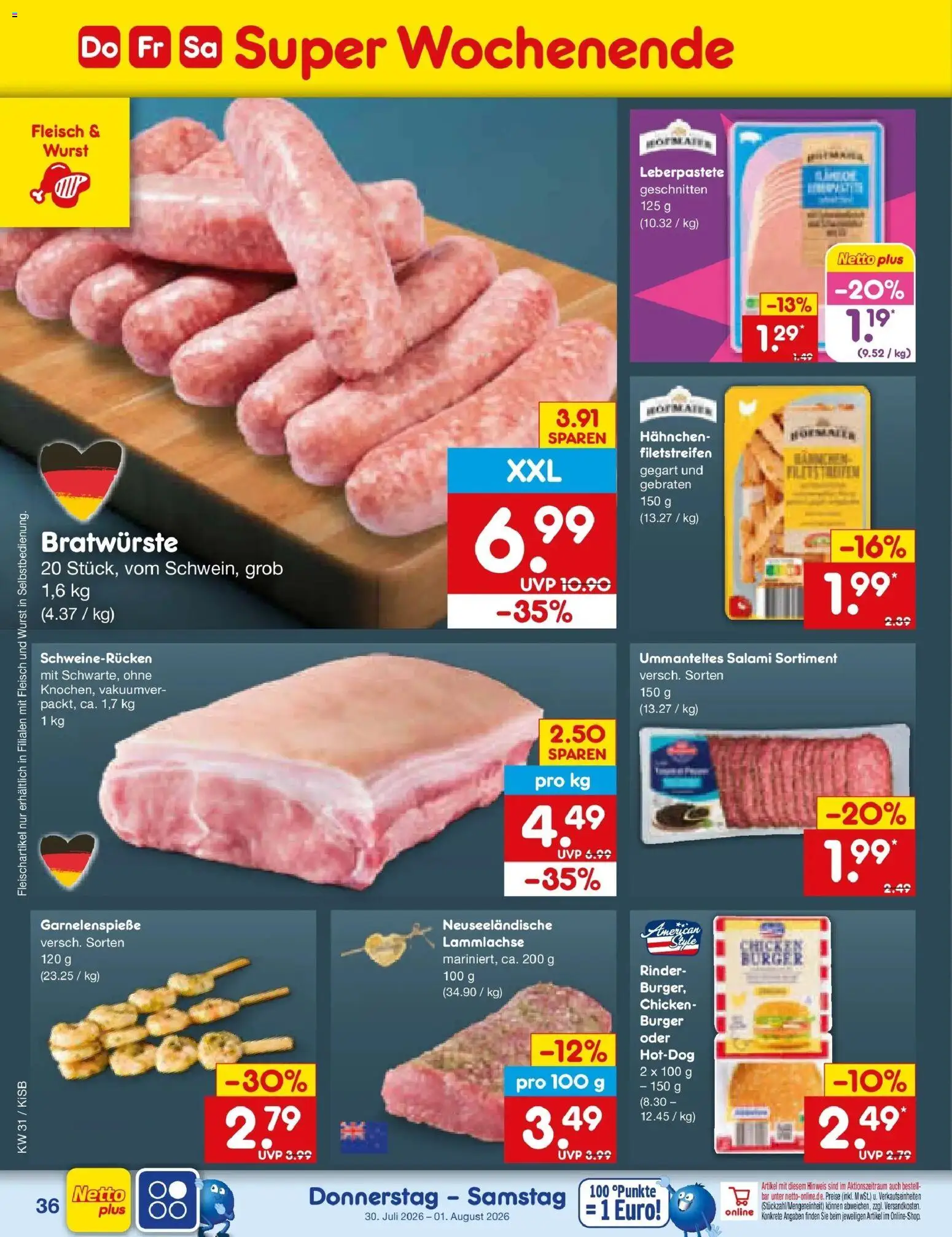 Netto Marken-Discount Prospekt Nürnberg – gültig ab 27.07.2026 | Seite: 53 | Produkte: Hahnchen, Burger, Schweinerucken, Salami