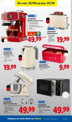 SILVERCREST Robot de cuisine rétro, 3 en 1 : pour pétrir, mélanger et battre, bol mélangeur de 5 l, crochet pétrisseur, batteur et fouet incl., 600 W - Voorbeeld van een folder van Lidl, geldig van 21/09/2026 | Pagina: 29 | Producten: Oven, Robot, La, Bol
