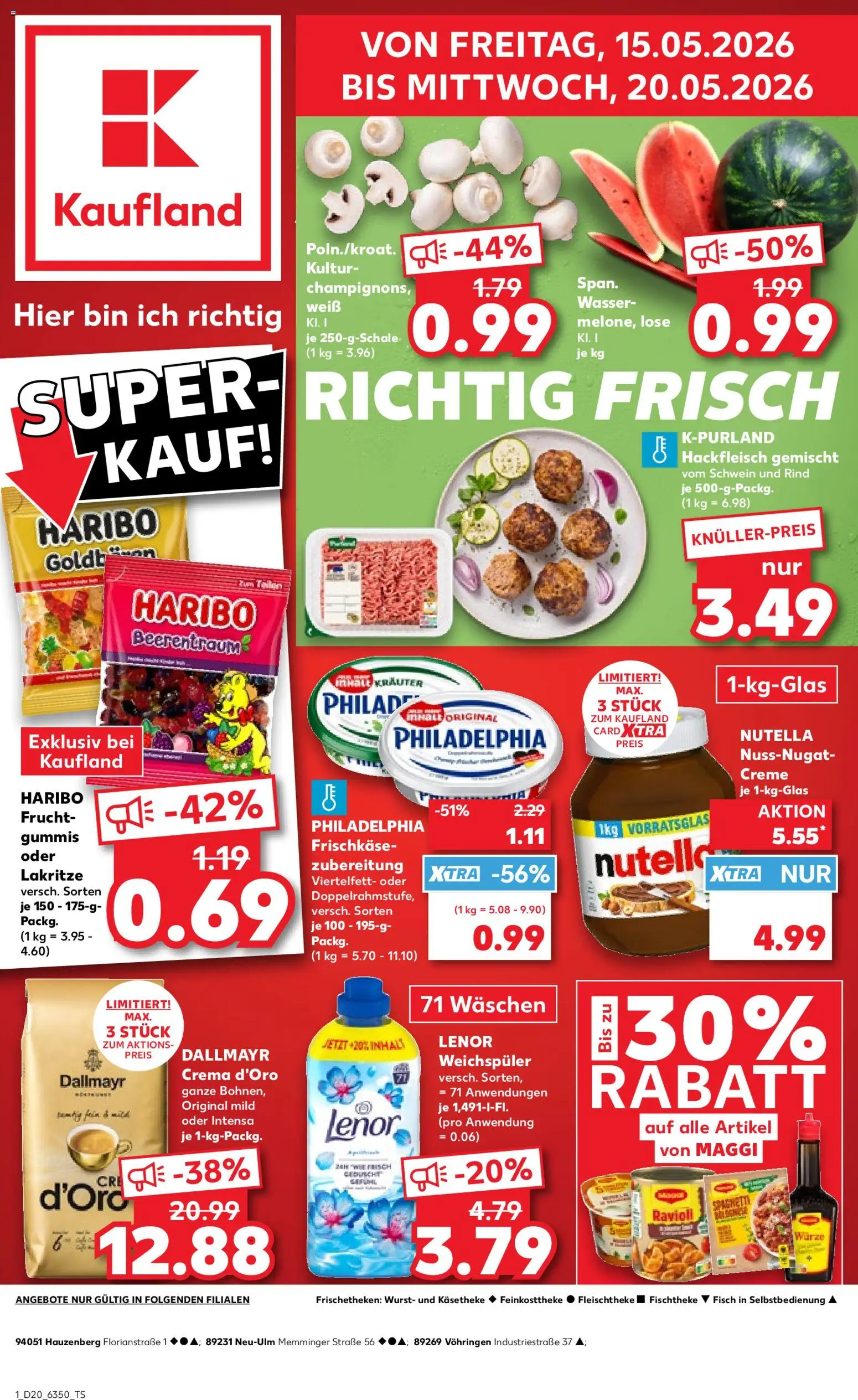Kaufland Prospekt 	 – gültig ab 15.05.2026 | Seite: 1 | Produkte: Lenor, Philadelphia, Nutella, Hackfleisch