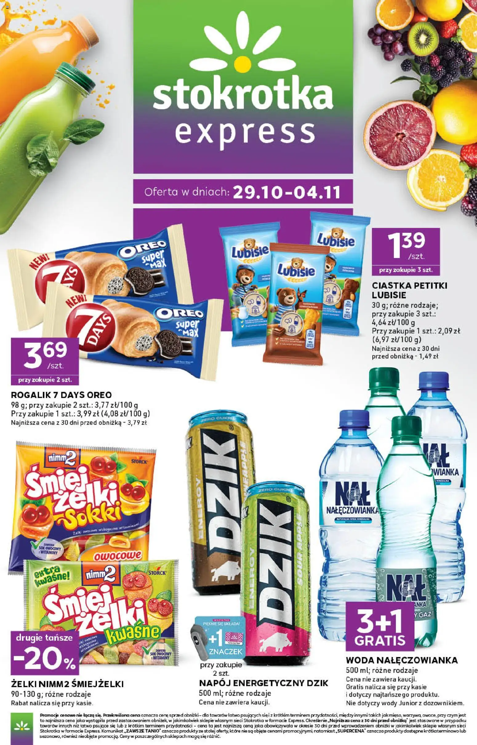 Stokrotka gazetka - Express od 29.10.2026 | Strona: 1 | Produkty: Żelki, Sok, Woda Nałęczowianka, Woda
