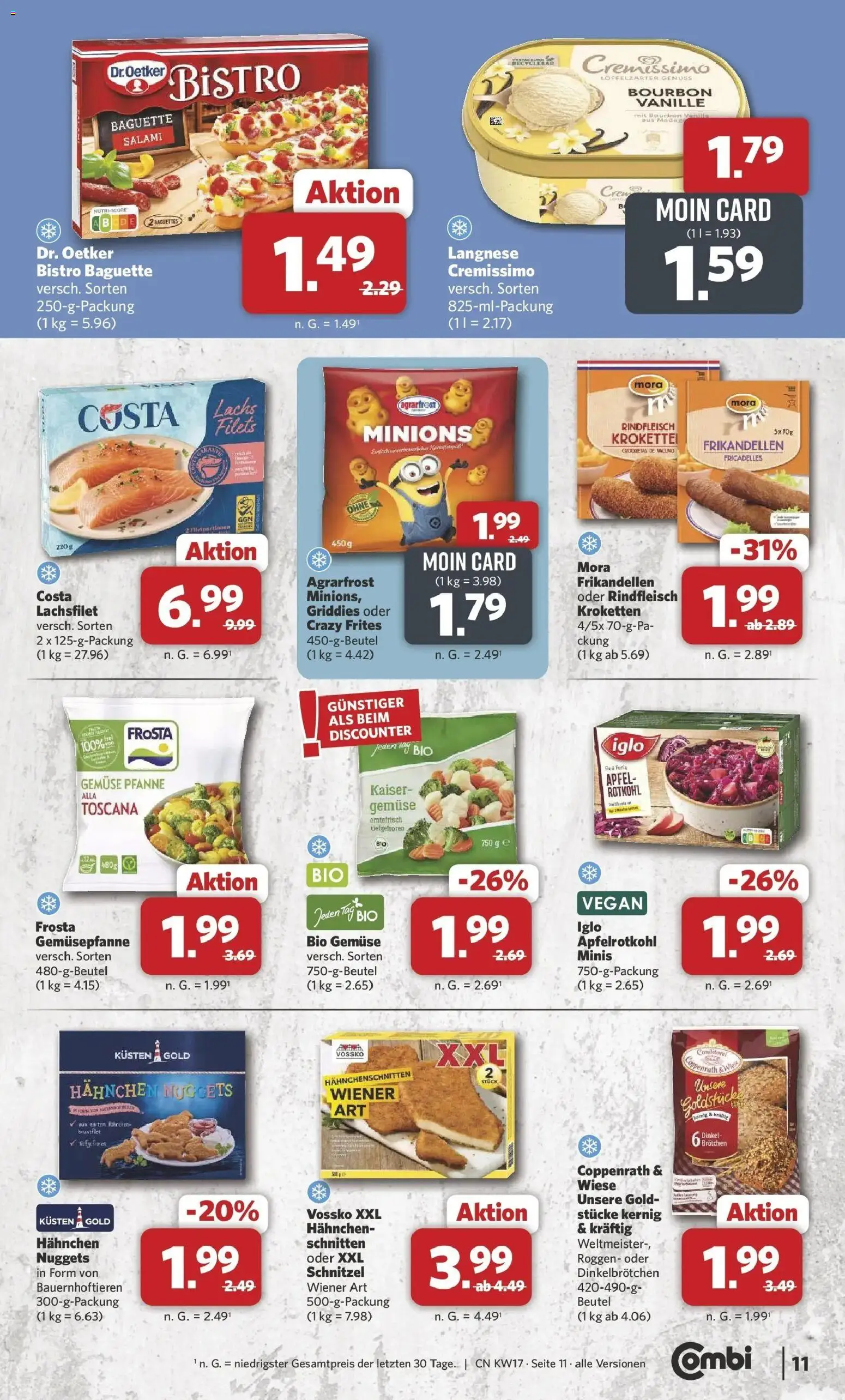Combi Prospekt Detmold – gültig ab 20.04.2026 | Seite: 11 | Produkte: Cremissimo, Schnitzel, Frosta, Bourbon