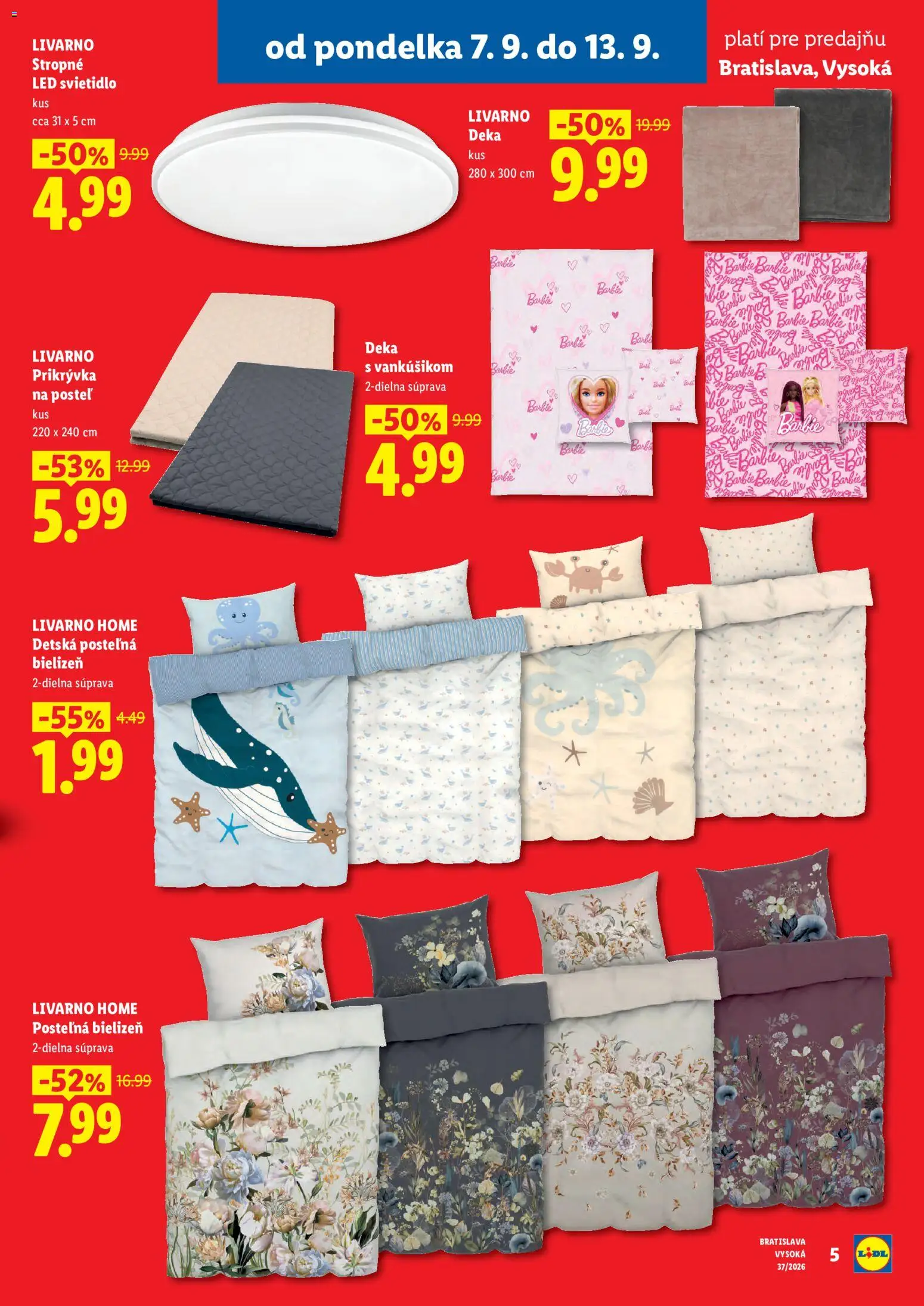 Nové Lidl akcie – leták je platný od 07.09.2026 | Strana: 5 | Produkty: Posteľ, Svietidlo, Prikrývka