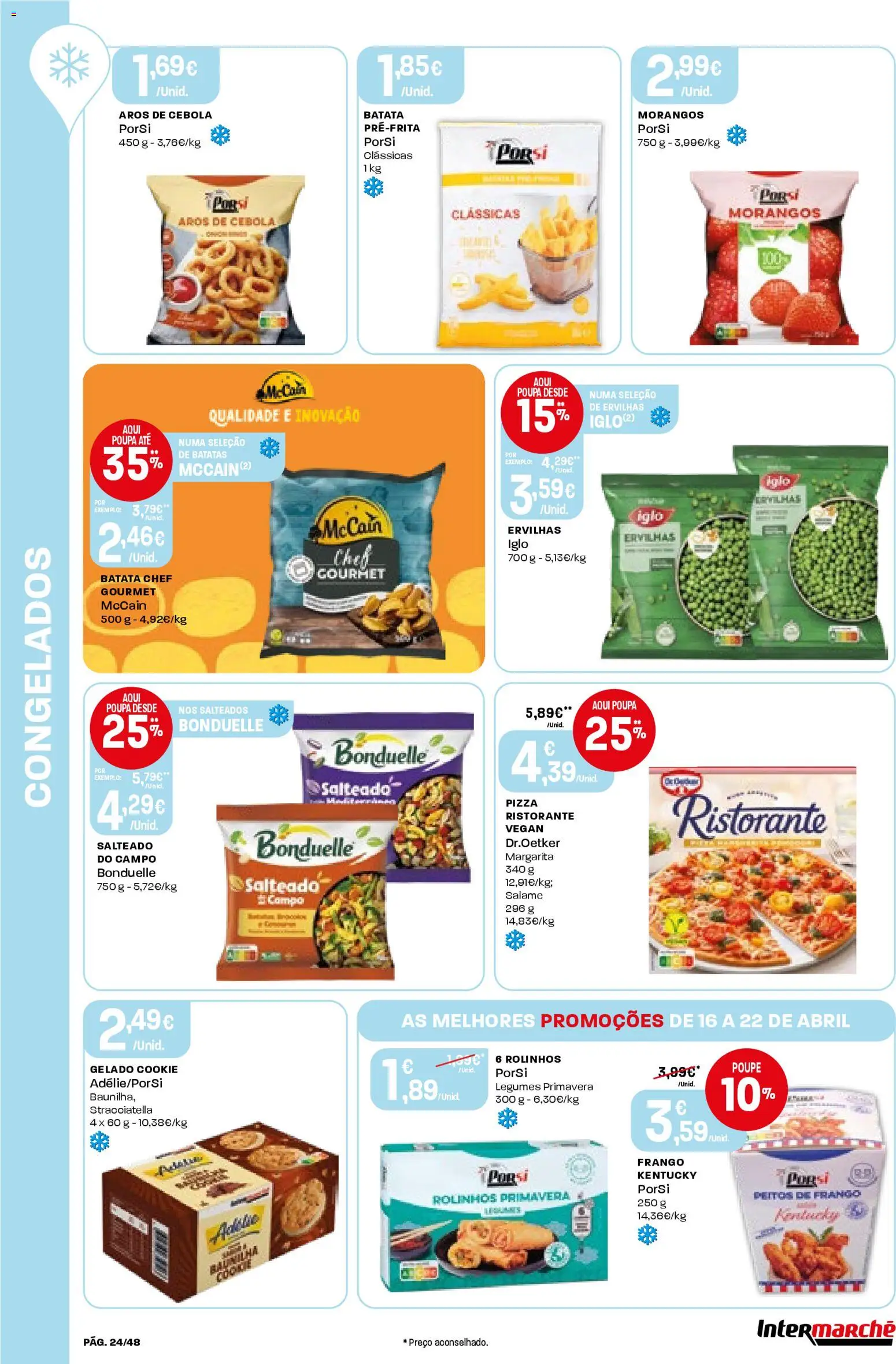 Intermarché folheto │ válido de 16.04.2026 | Página: 24 | Produtos: Frango, Gelado, Pizza, Morangos