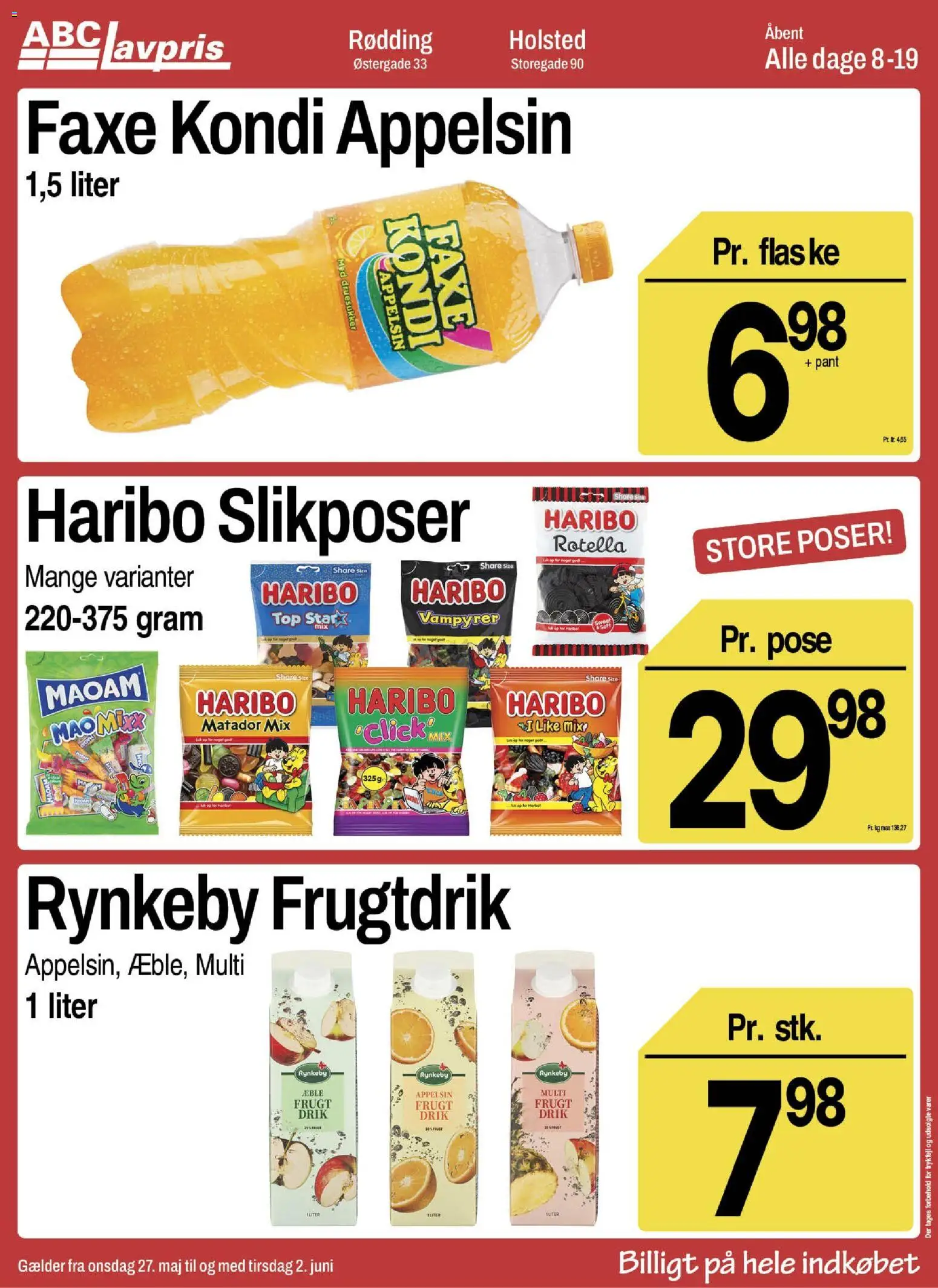 Abc Lavpris tilbudsavis – gyldig fra 27.05.2026 | Side: 1 | Produkter: Faxe Kondi