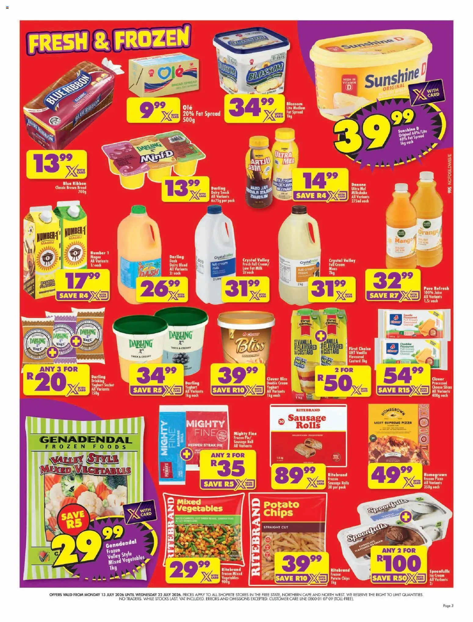 New Shoprite catalogue – valid from 13/07/2026 | Page: 3 | Products: Bread, Ice cream, Pepper, Sausage