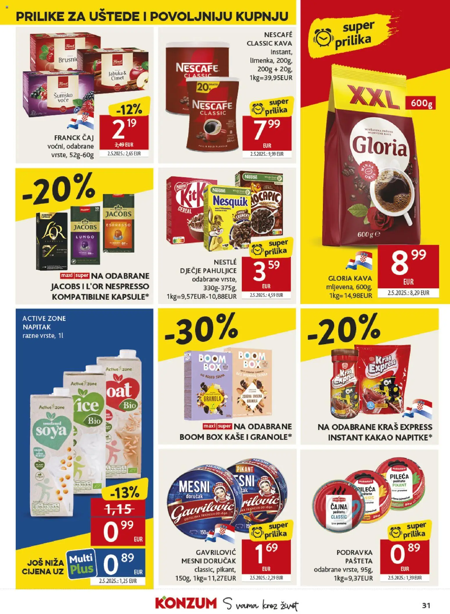 Konzum HR akciós ujság - amely érvényes a következő dátumtól: 11.03.2026 | Oldal: 31 | Termékek: Nescafé, Granola, Nesquik