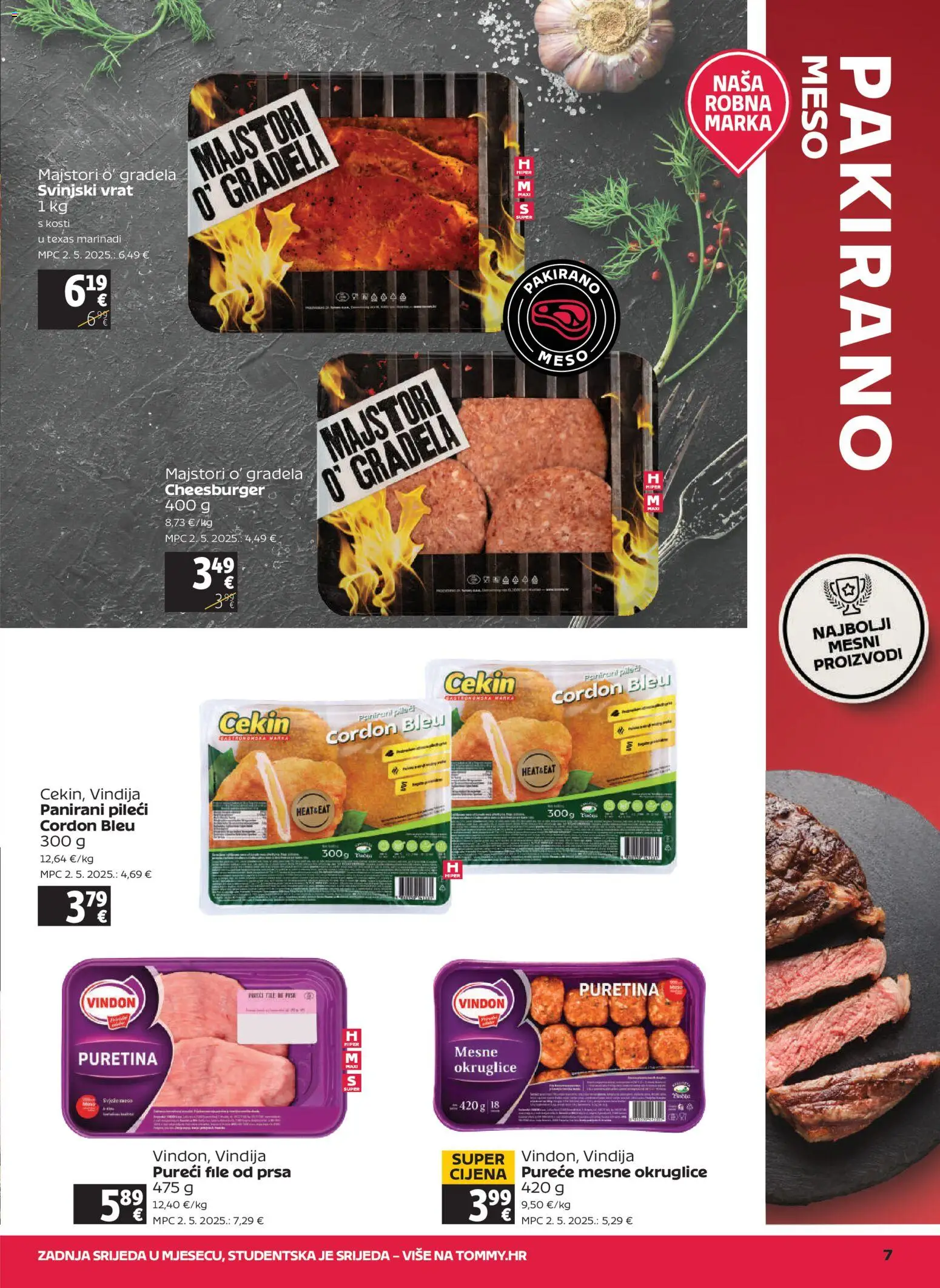 Tommy katalog | vrijedi od 21.05.2026 | Stranica: 7 | Proizvodi: Vindija, Puretina, Okruglice, Meso