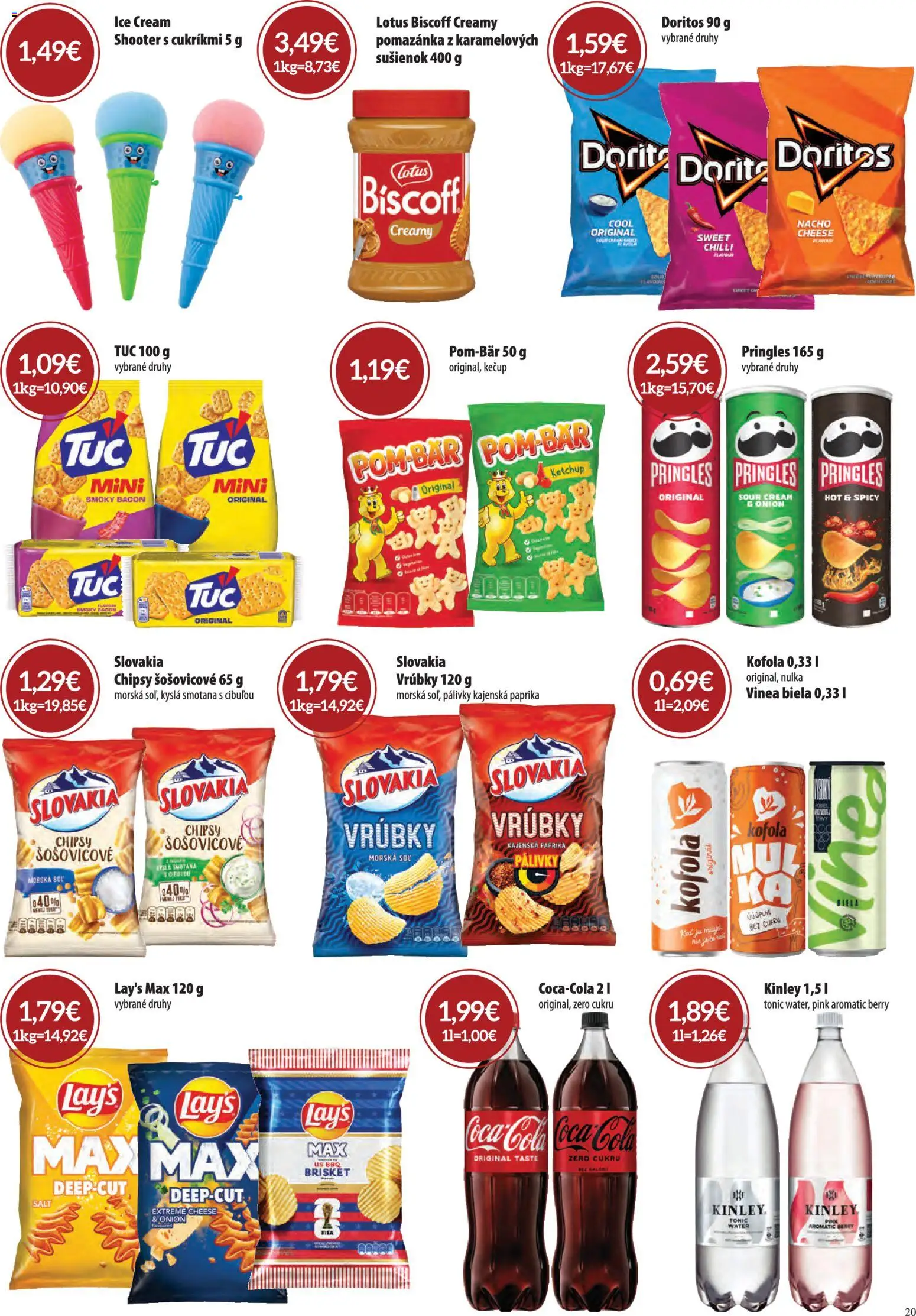 Nové CBA Verex akcie – leták je platný od 02.07.2026 | Strana: 20 | Produkty: Kofola, Pringles, Chipsy, Cola