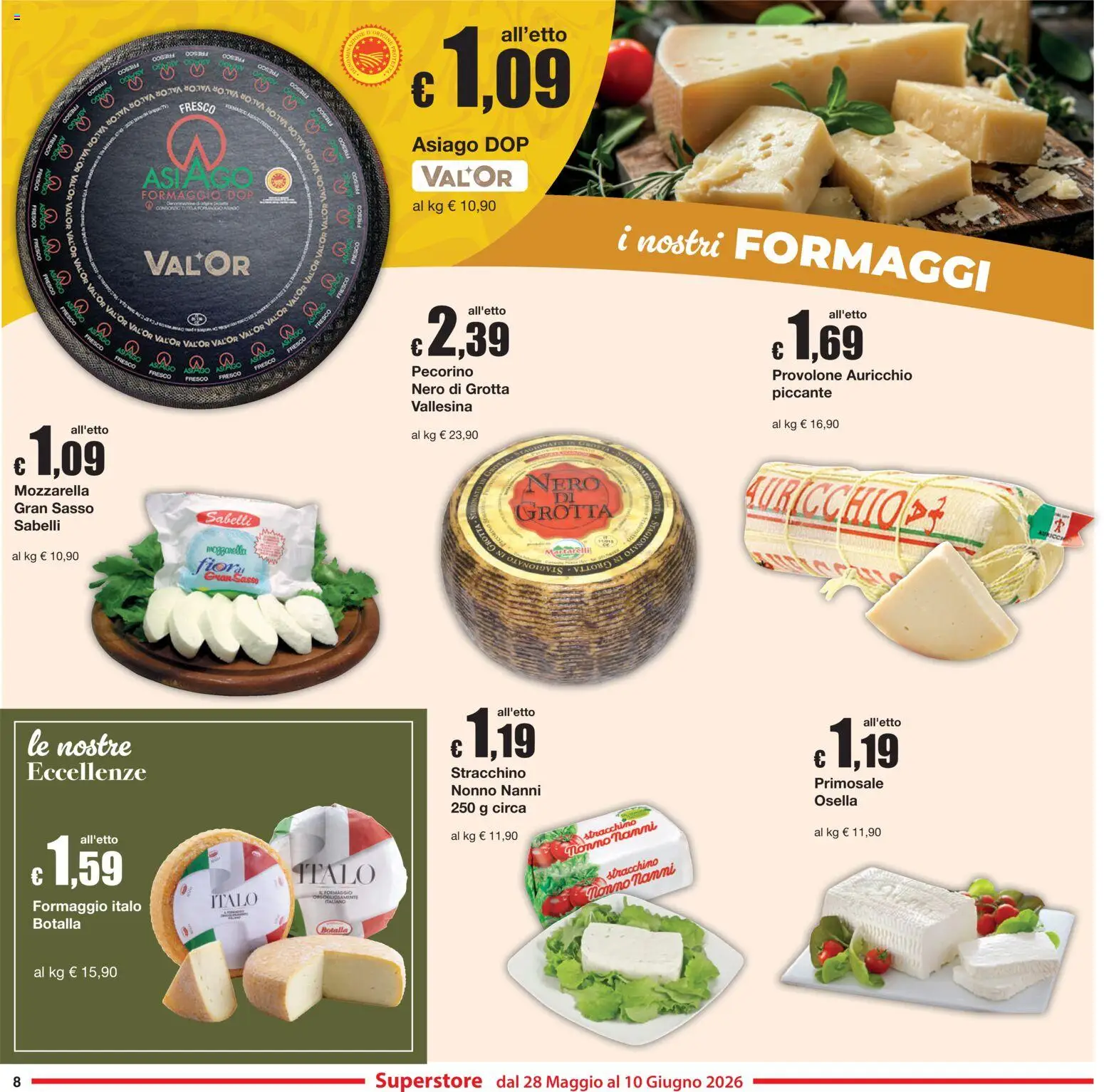 Volantino Sì con Te del 28.05.2026 | Pagina: 8 | Prodotti: Provolone, Mozzarella, Stracchino, Pecorino