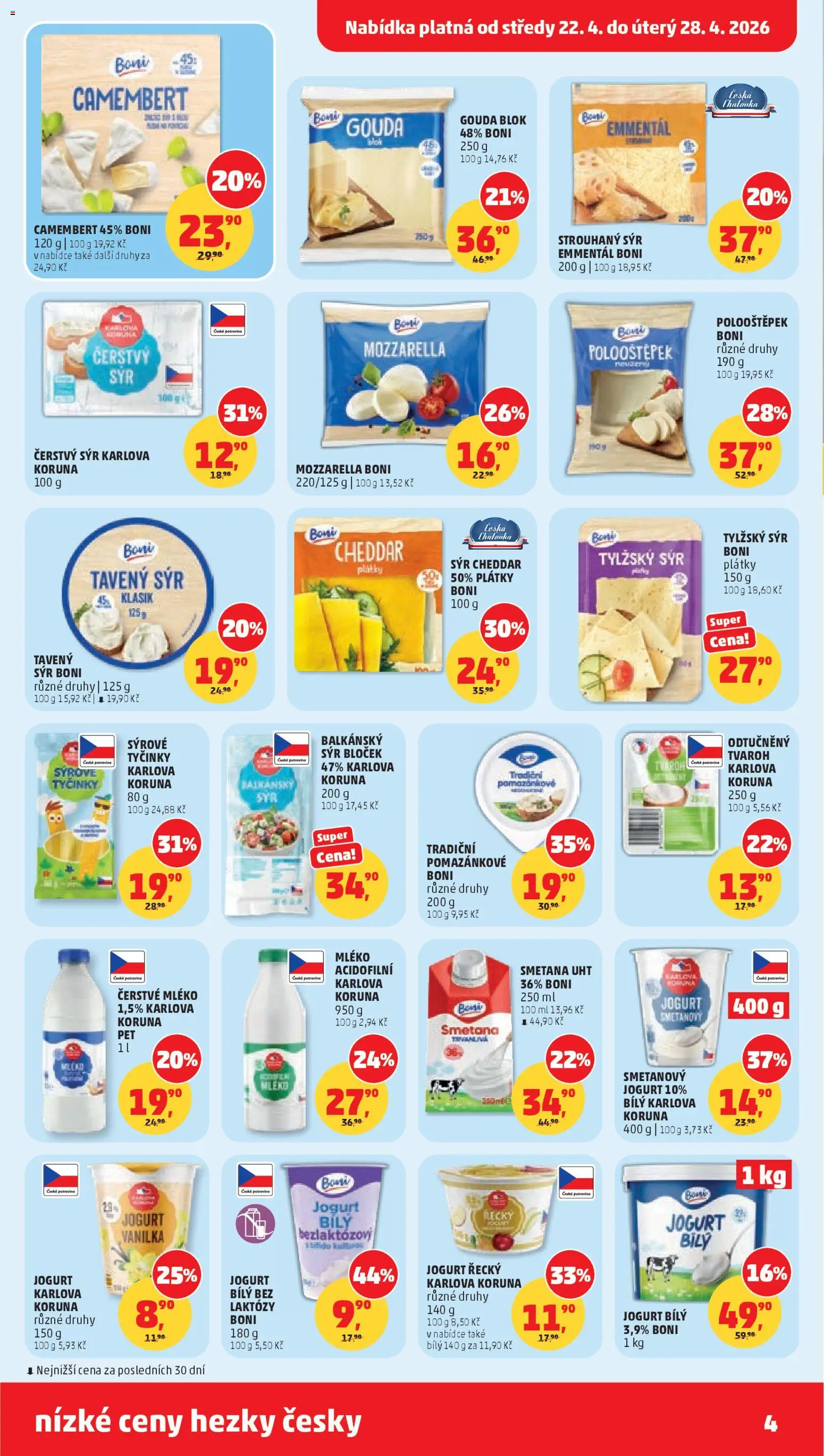 Penny Market leták od 22.04.2026 | Strana: 4 | Produkty: Sýr, Tyčinky, Blok, Camembert
