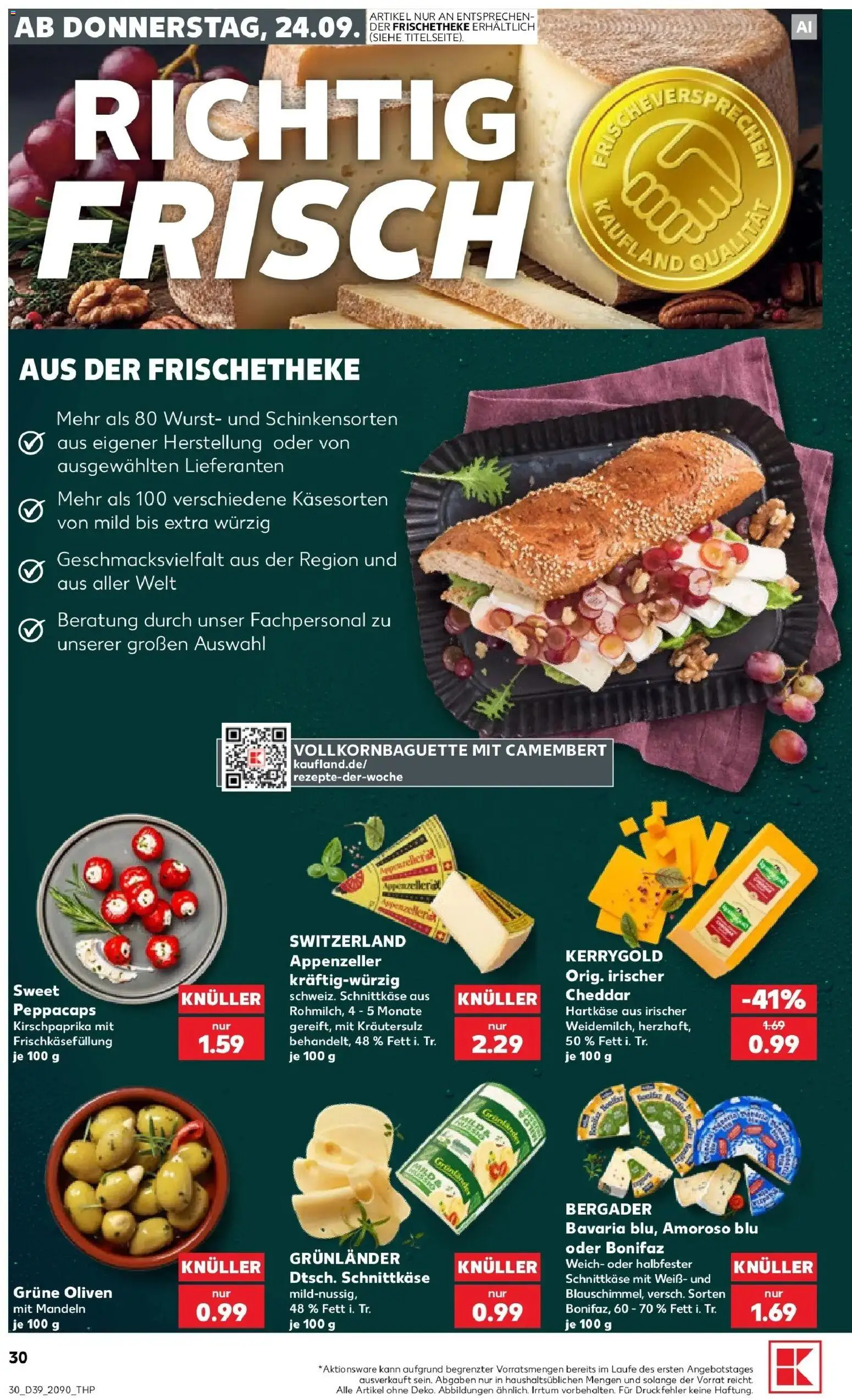Prospekt Kaufland ab 24.09.2026 » Angebote Online zum Blättern | Seite: 30 | Produkte: Mandeln, Camembert, Grunlander, Wurst