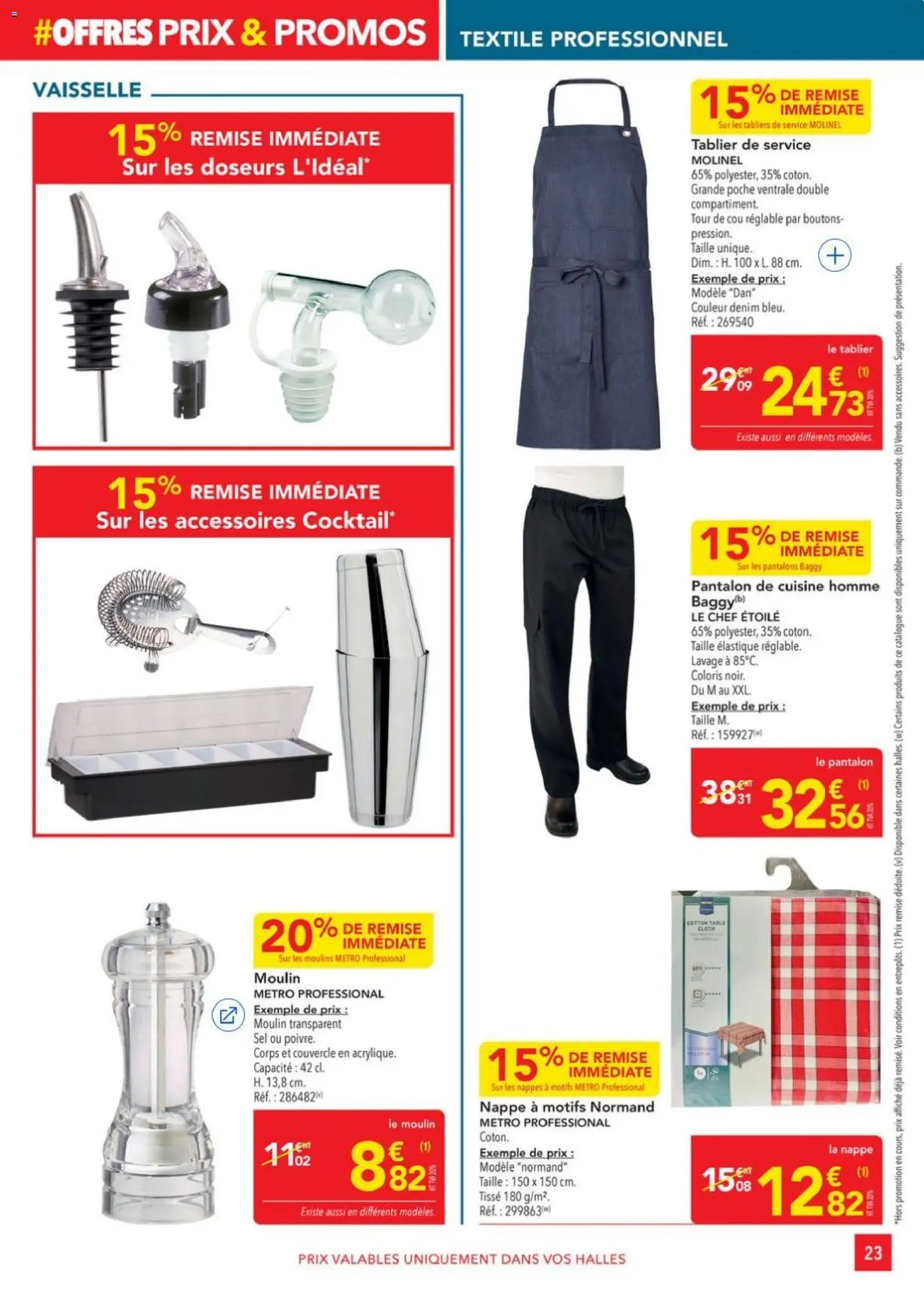 {H1} | Page: 23 | Produits: Tablier, Sel, Nappe, Pantalon