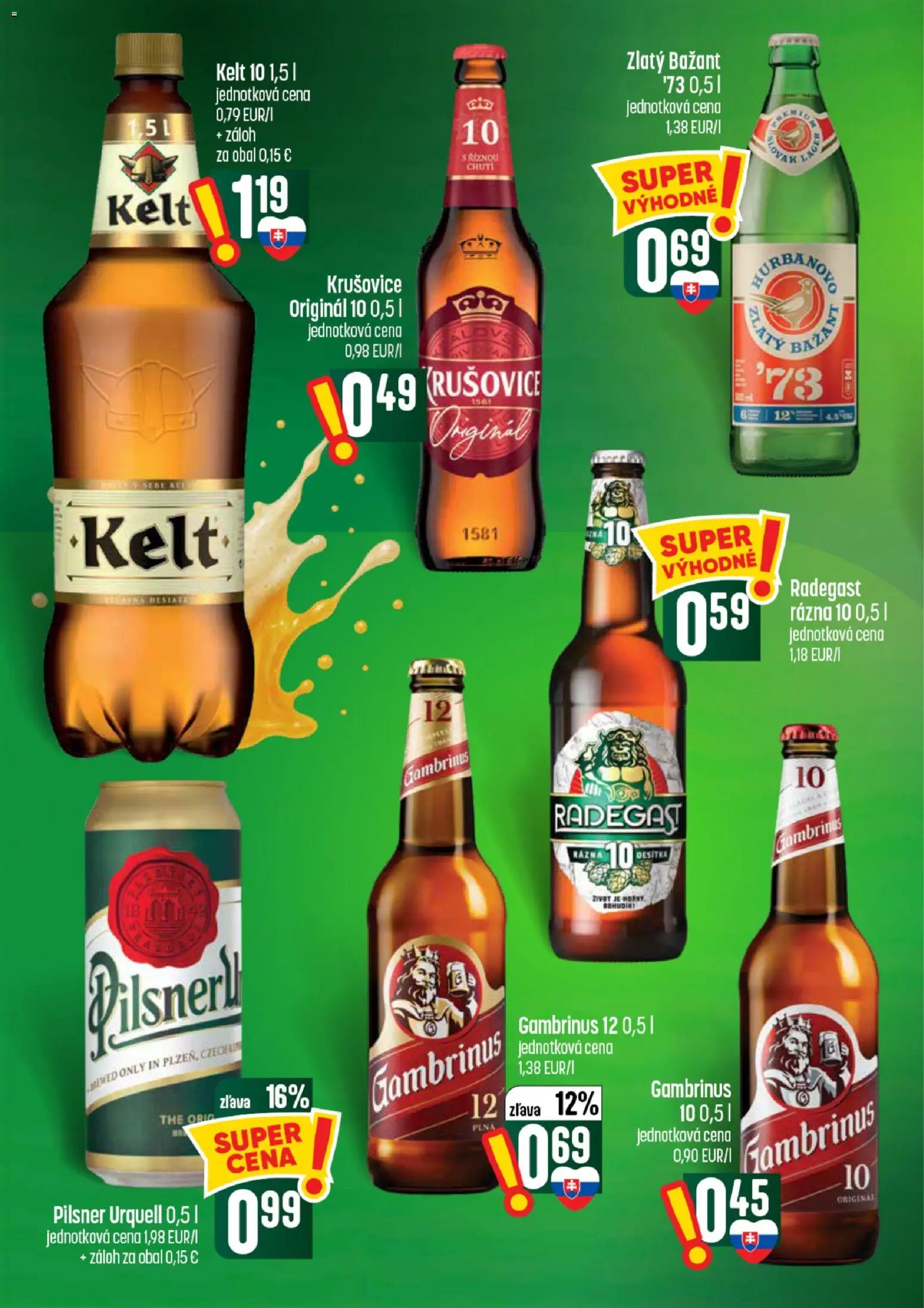Nové COOP Jednota akcie – leták je platný od 30.07.2026 | Strana: 50 | Produkty: Pilsner Urquell, Kelt, Radegast, Zlatý Bažant