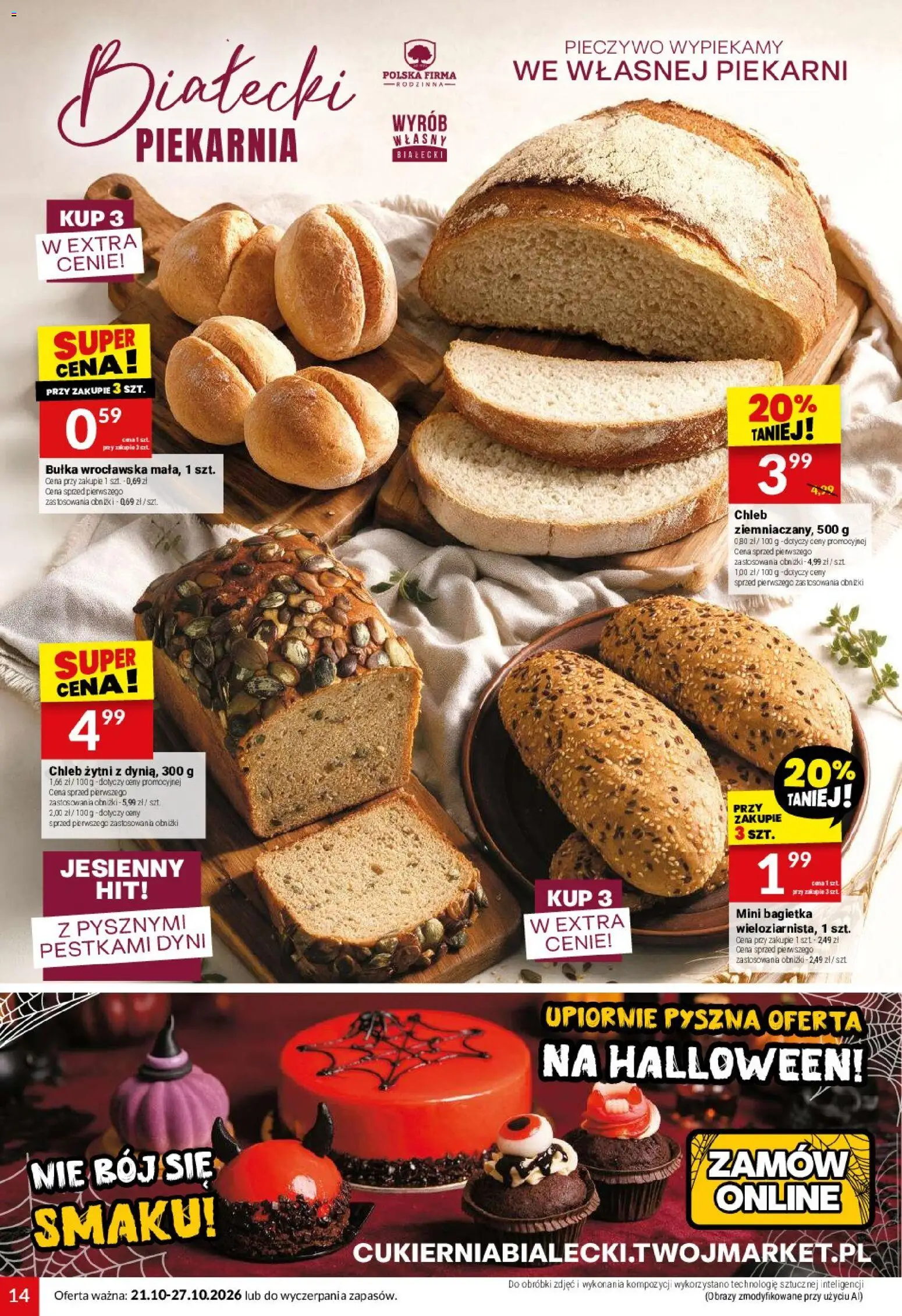 Twój Market gazetka od 21.10.2026 | Strona: 14 | Produkty: Chleb żytni, Bułka, Bagietka, Chleb
