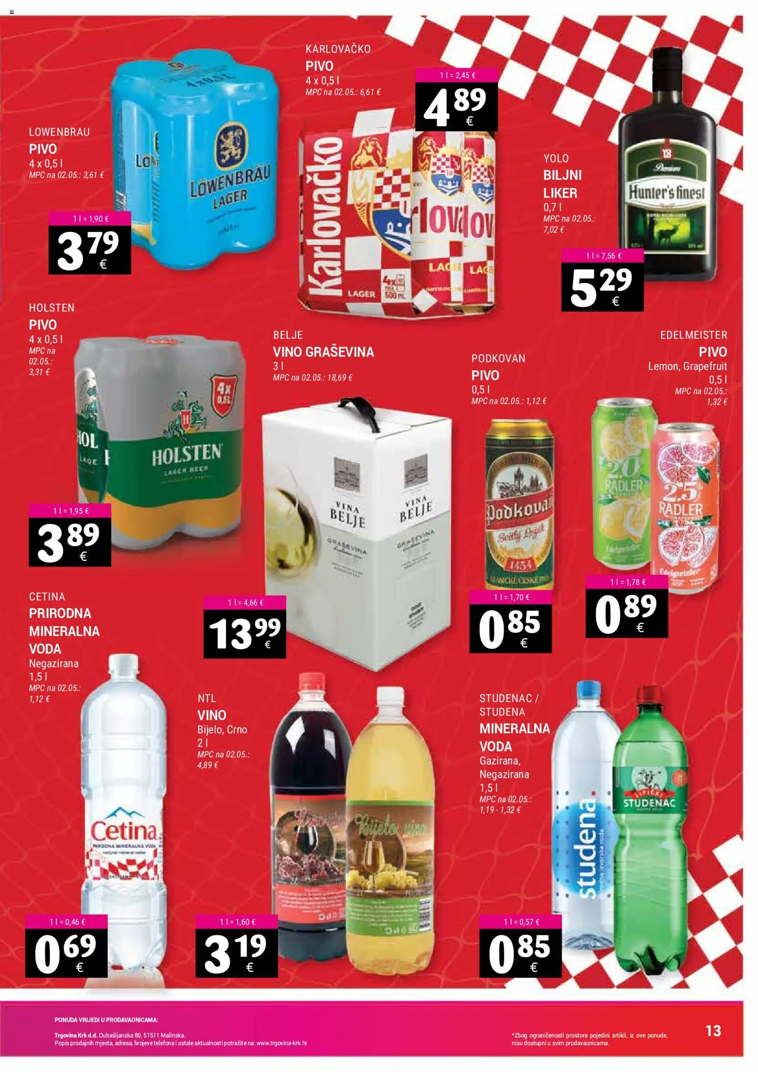 Trgovina Krk katalog | vrijedi od 16.06.2026 | Stranica: 13 | Proizvodi: Radler, Karlovačko, Vino, Pivo