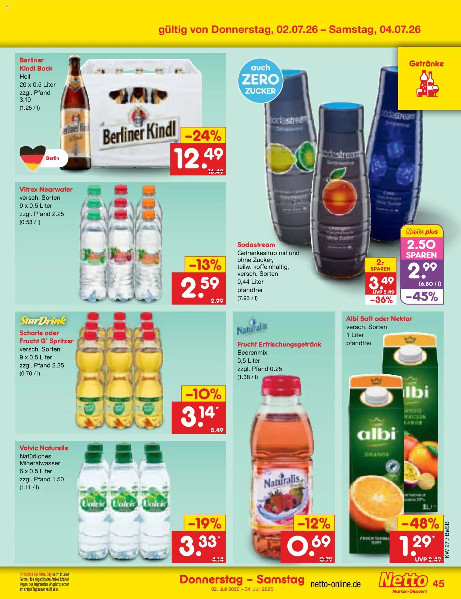 Netto Marken-Discount Prospekt – gültig ab 29.06.2026 | Seite: 65 | Produkte: Berliner, Mineralwasser, Saft, Volvic