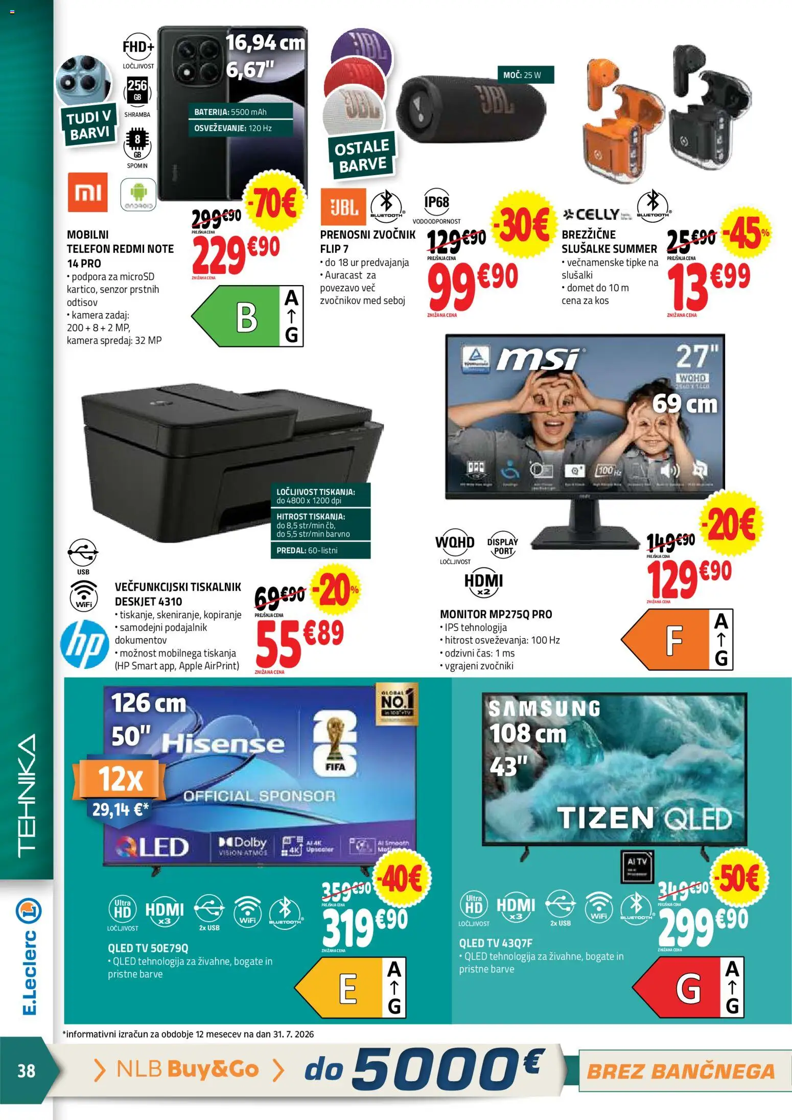 Novi E.leclerc katalog ponudbe – veljaven od 12.08.2026 | Stran: 38 | Izdelki: Med, Monitor, Tiskalnik, Slusalke
